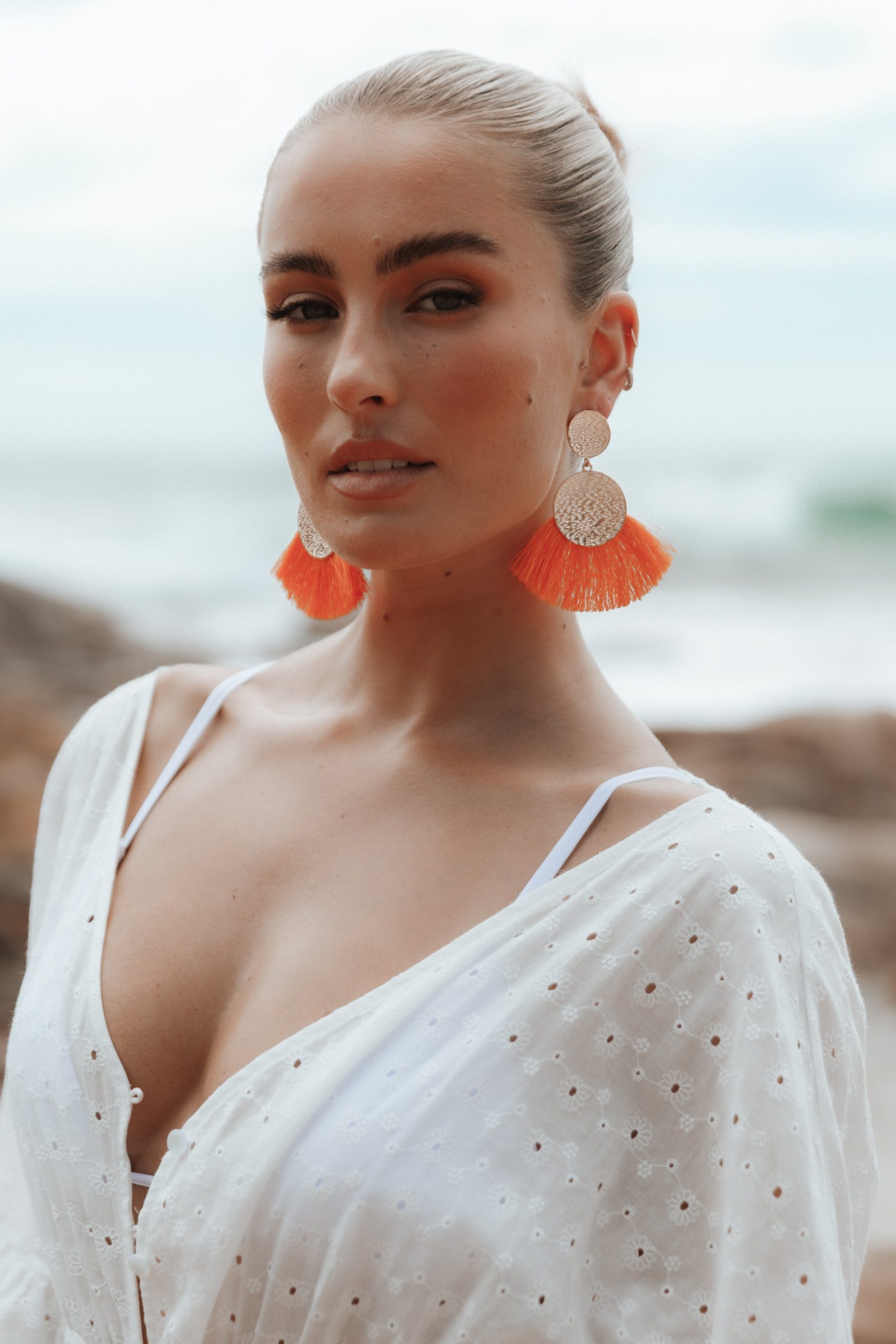 Eloise Tassel Earrings - Gold/Orange - Image 2
