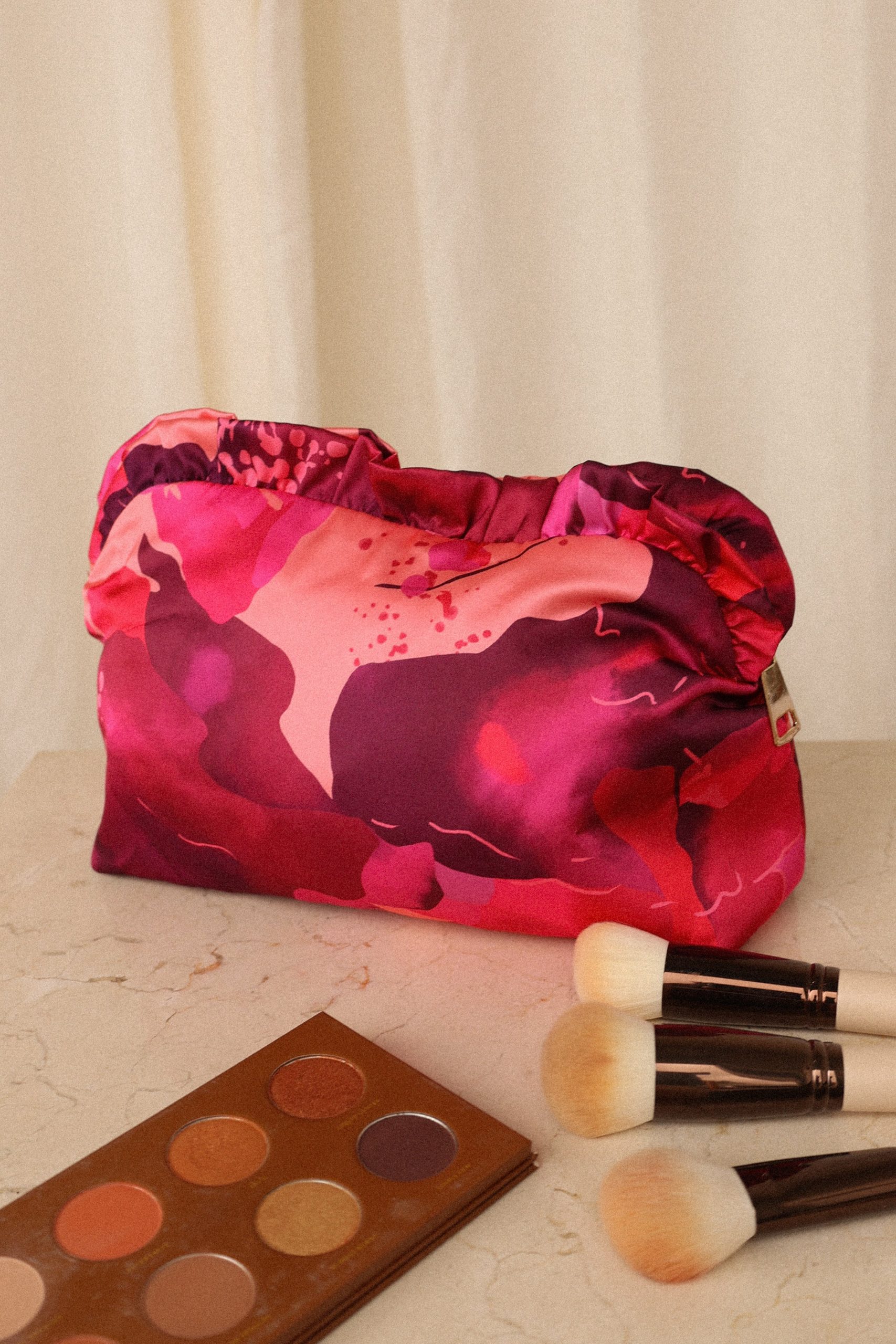Large Satin Floral Ruffle Pouch - Floral - Image 4
