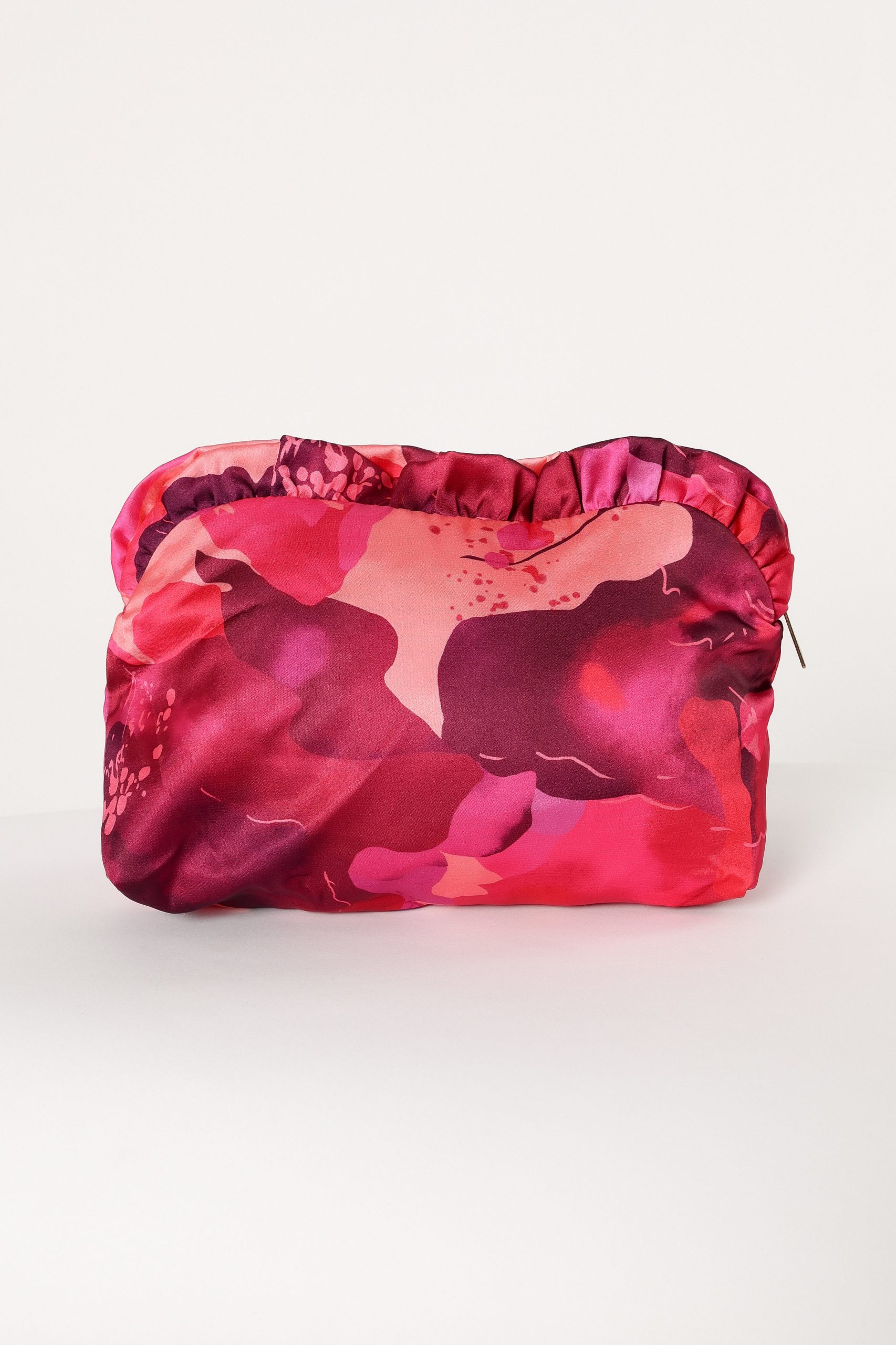 Large Satin Floral Ruffle Pouch - Floral - Image 2