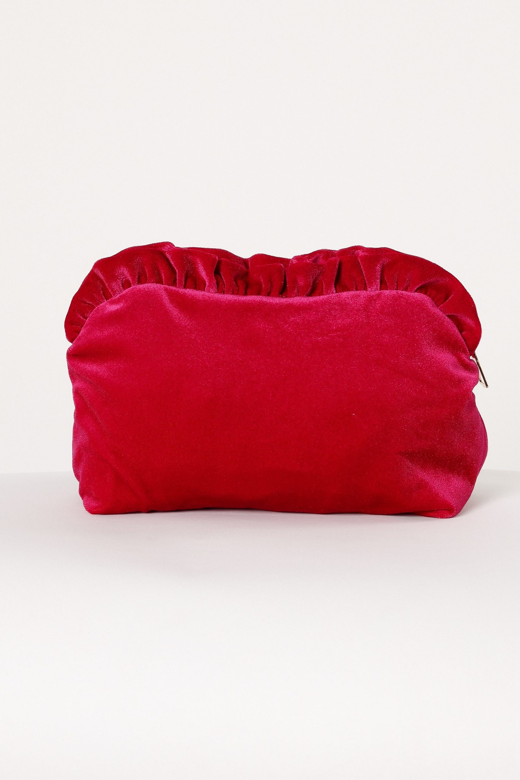 Large Velvet Ruffle Pouch - Magenta - Image 2