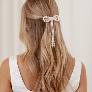 Marcella Hair Bow Clip - Pearl