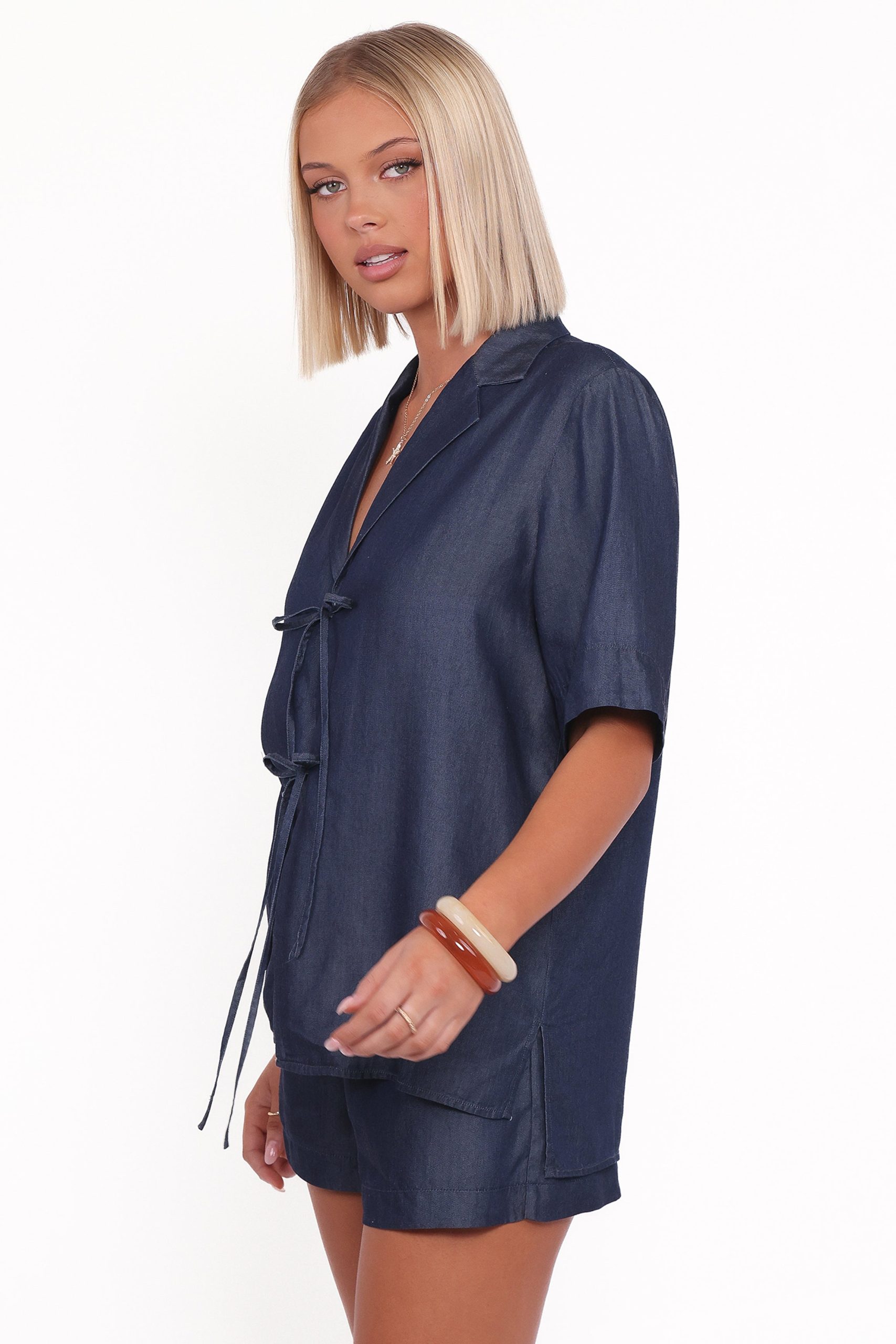 Aaliyah Chambray Shorts - Dark Wash - Image 5