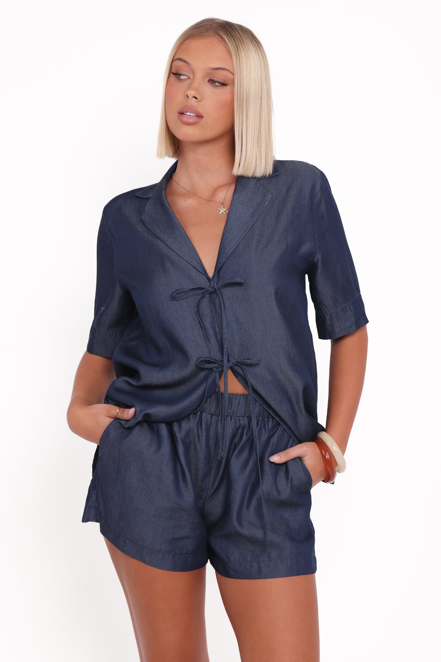 Aaliyah Chambray Shorts - Dark Wash - Image 4