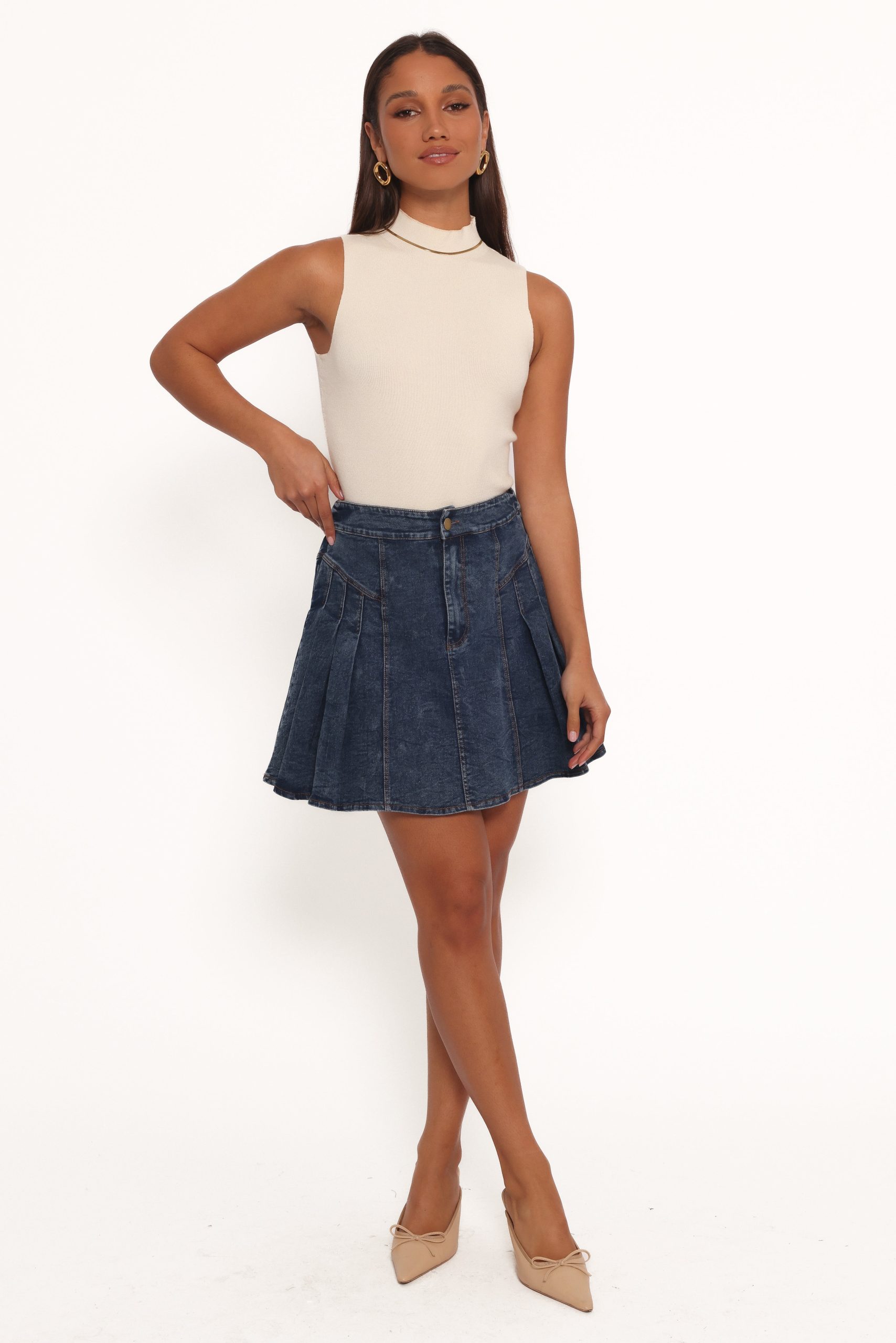 Alek Pleated Mini Skirt - Mid Wash Denim - Image 7