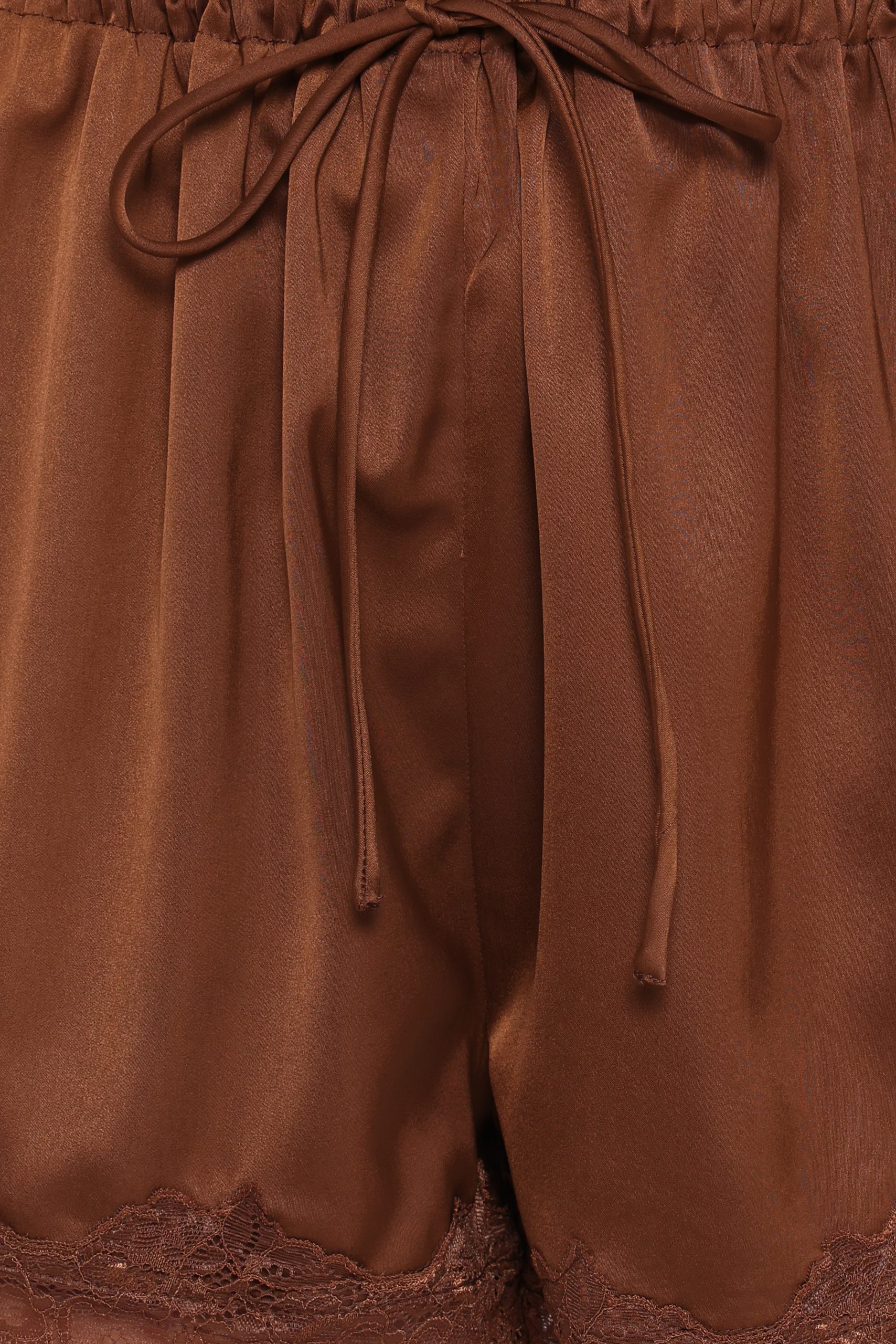 Arlet Lace Trim Satin Shorts - Chocolate Brown - Image 7