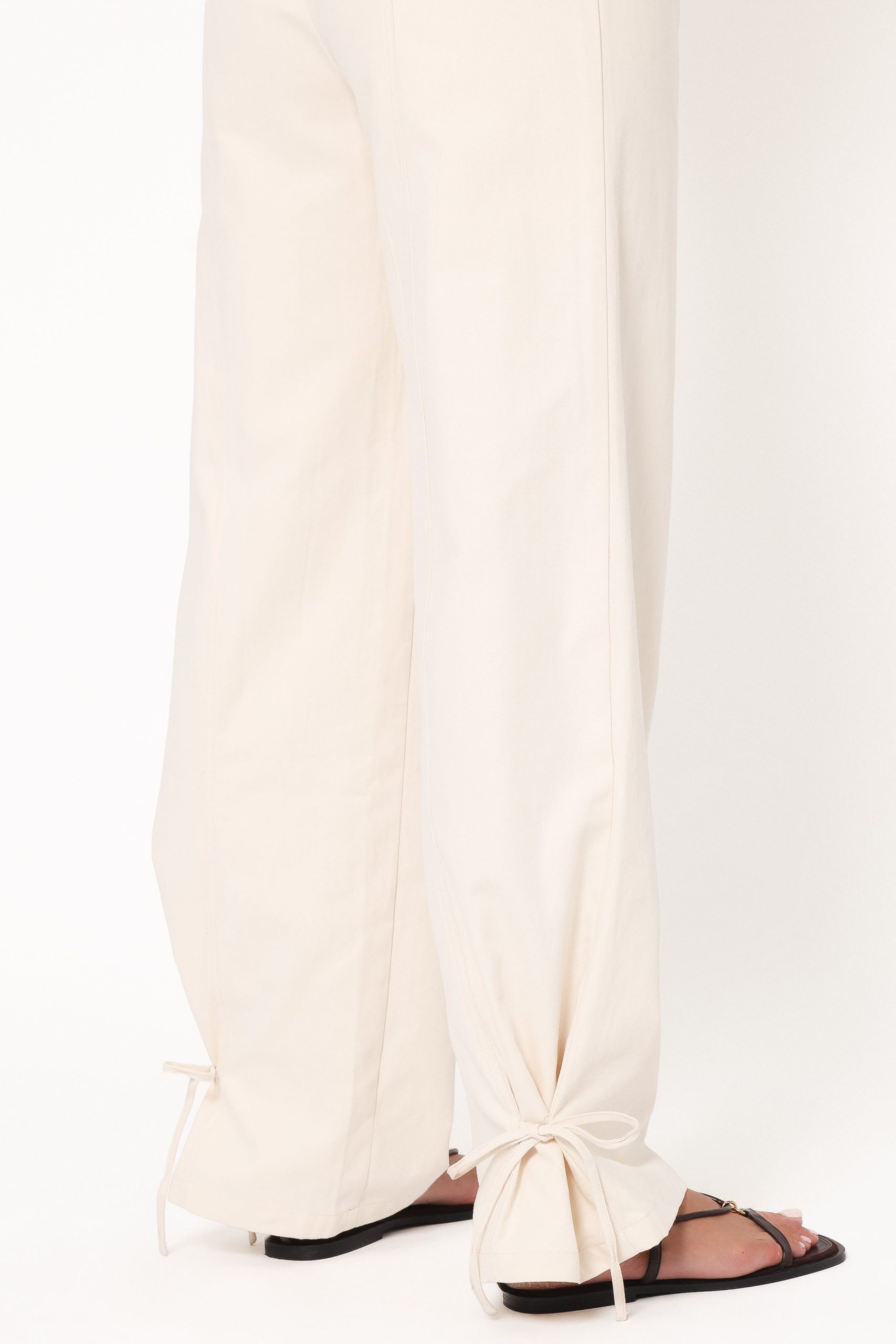 Asher Tie Detail Tapered Leg Pants - Cream - Image 3