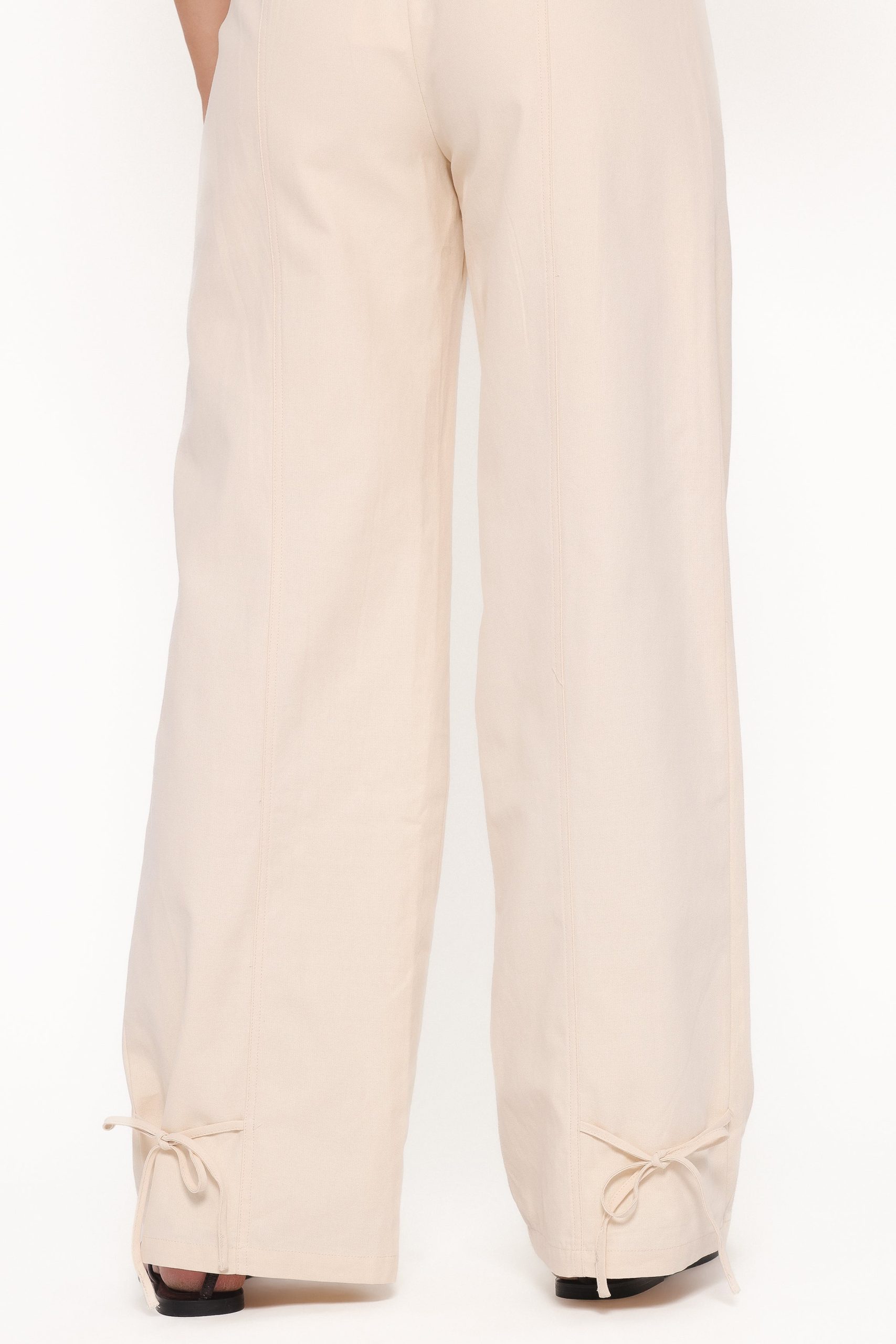 Asher Tie Detail Tapered Leg Pants - Cream - Image 6