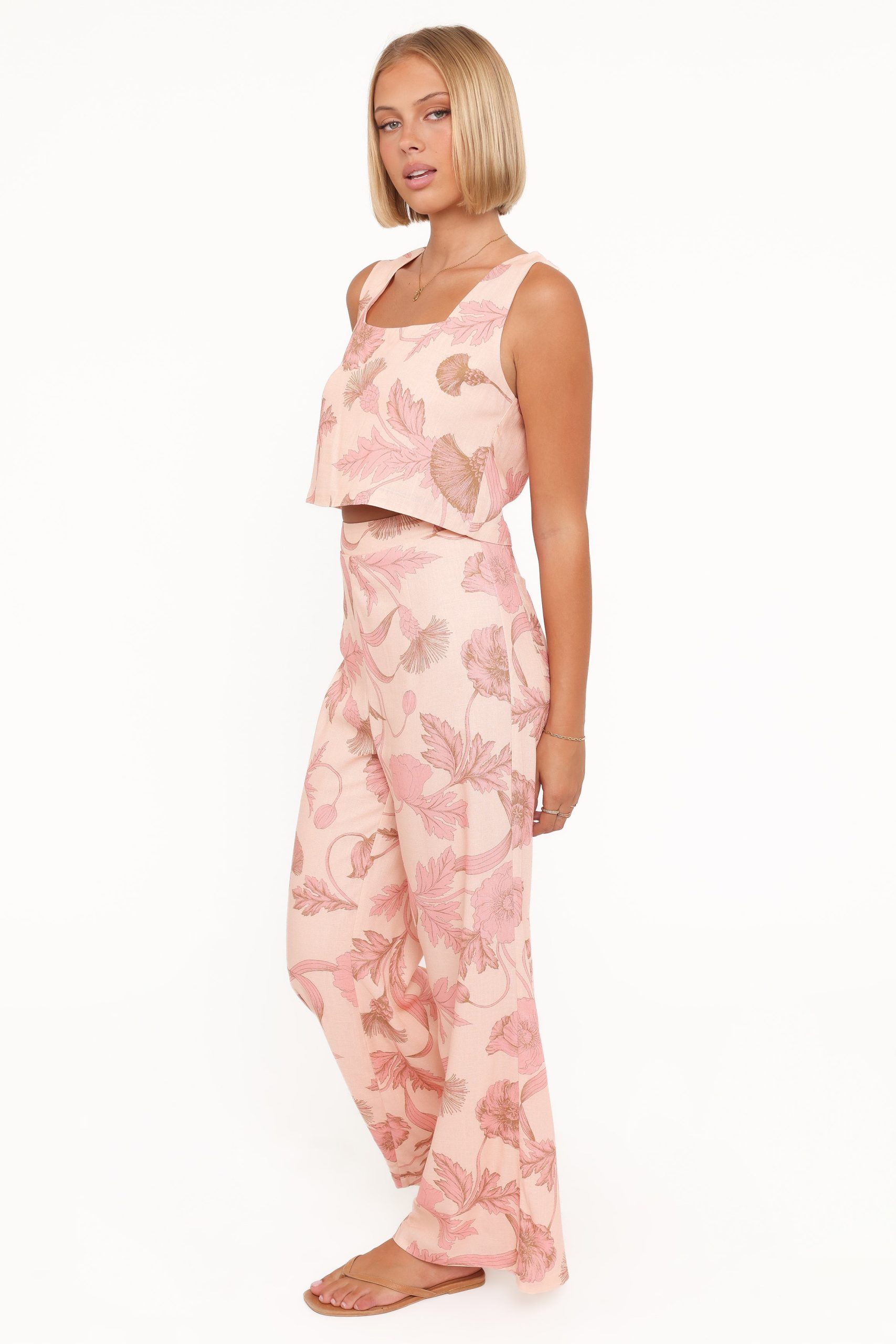 Brayden Wide Leg Linen Pant - Pink Floral - Image 4