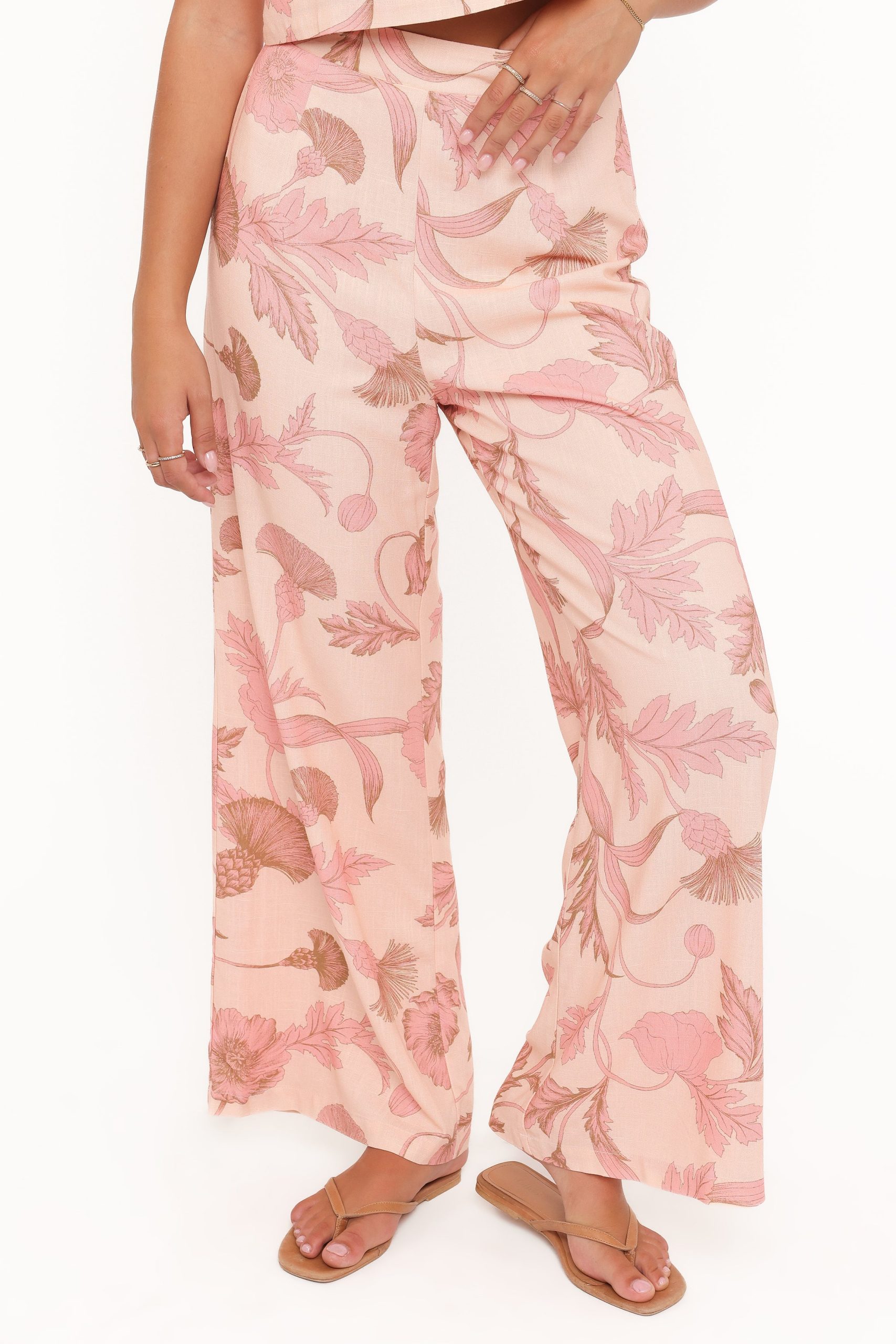 Brayden Wide Leg Linen Pant - Pink Floral - Image 3