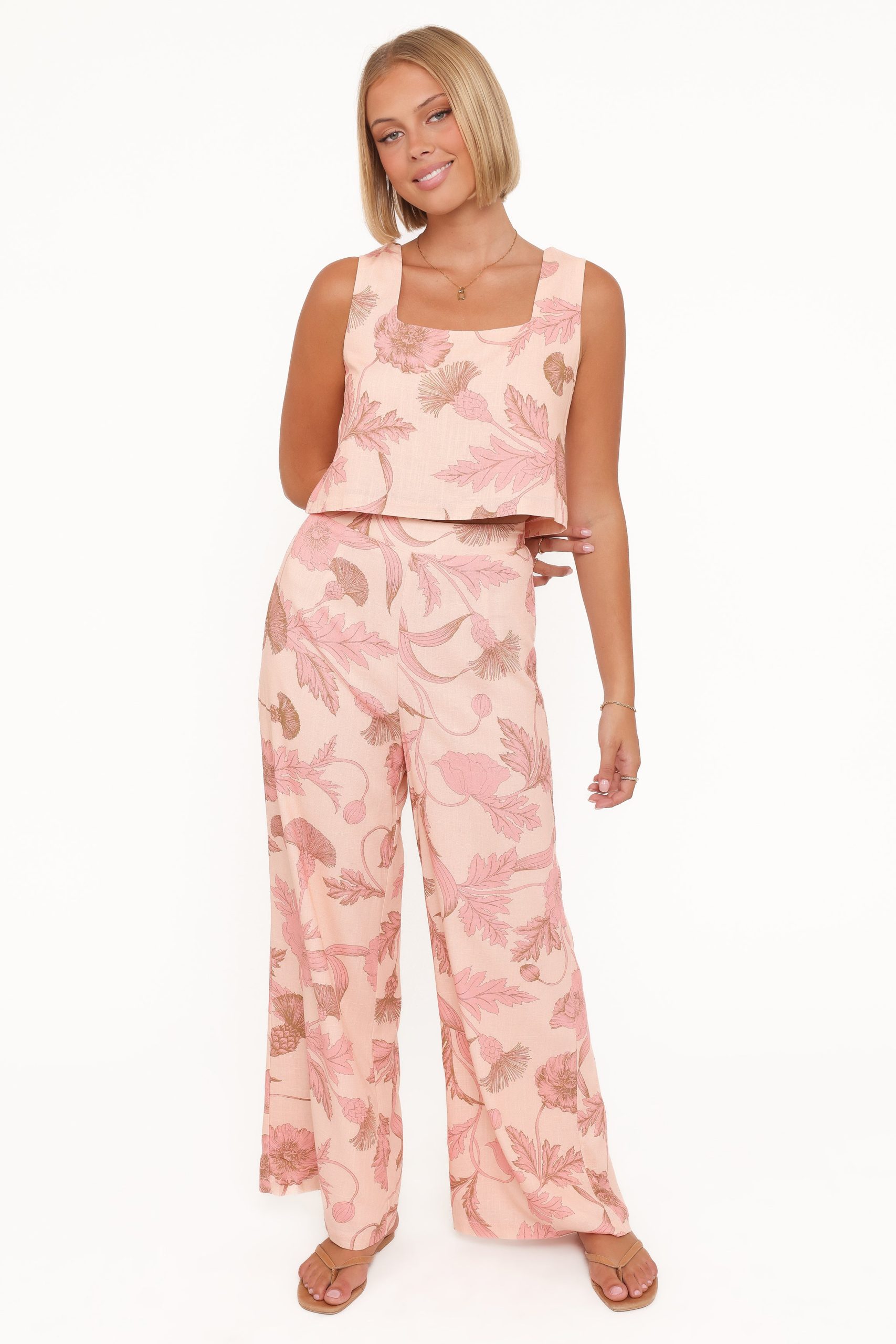 Brayden Wide Leg Linen Pant - Pink Floral - Image 2