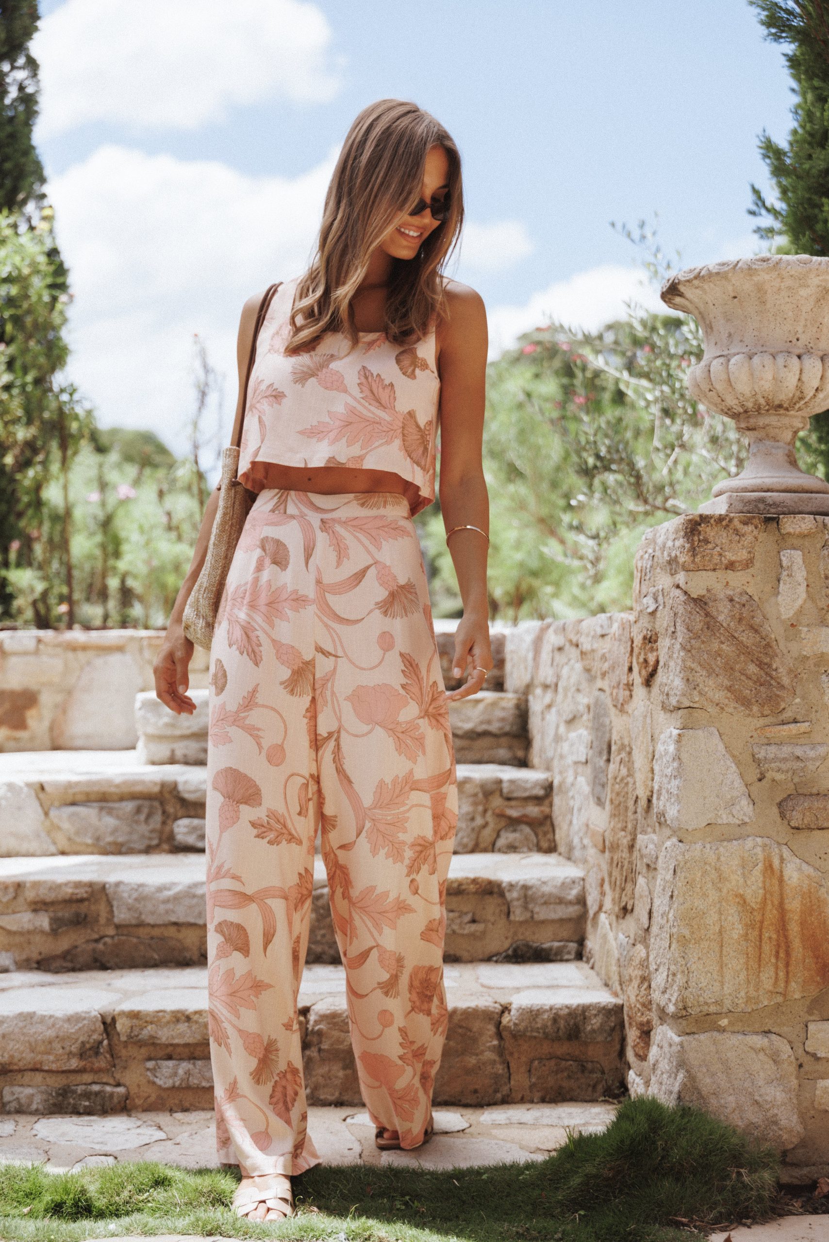 Brayden Wide Leg Linen Pant - Pink Floral - Image 7
