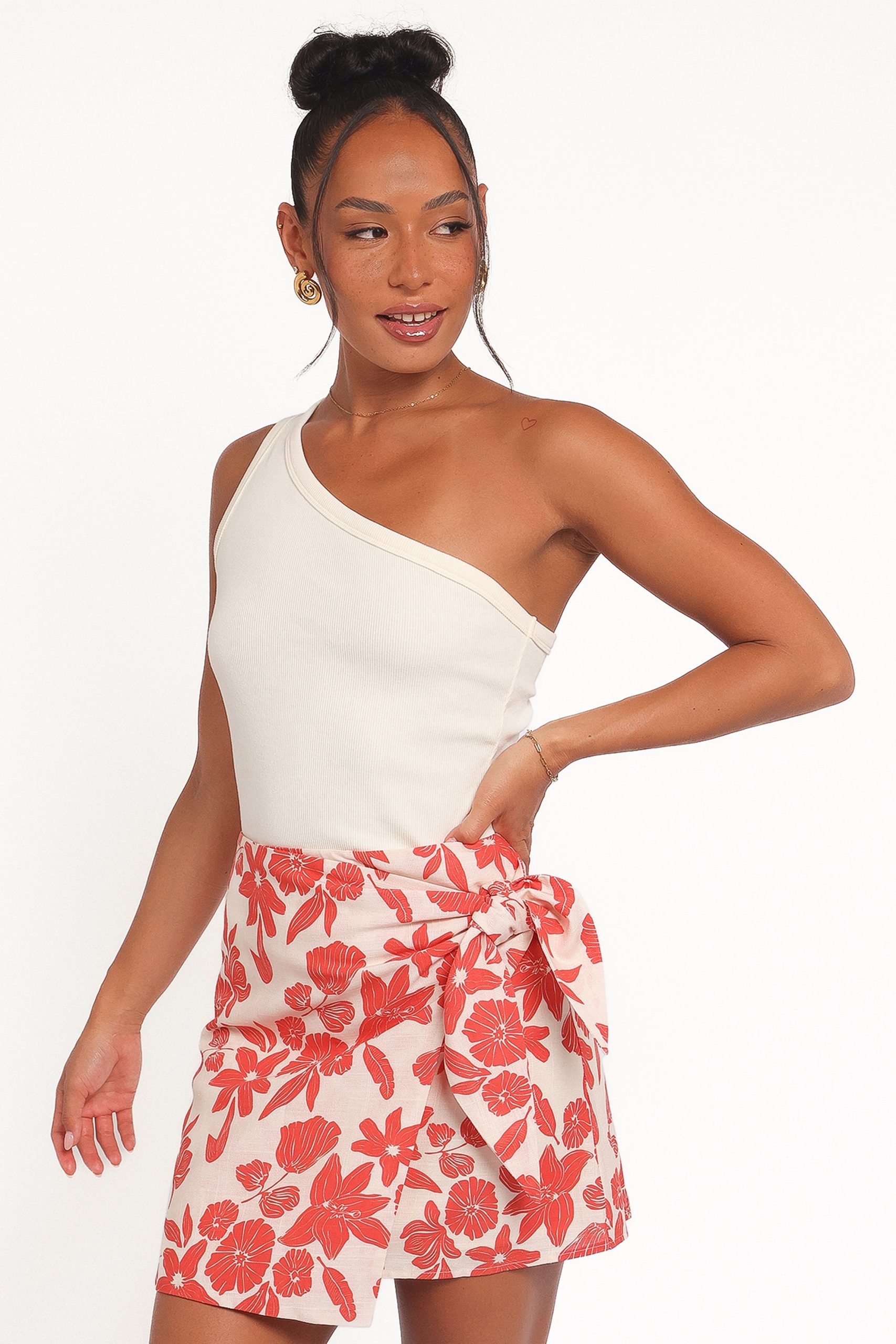Calypso Wrap Mini Skirt - Red Floral - Image 5