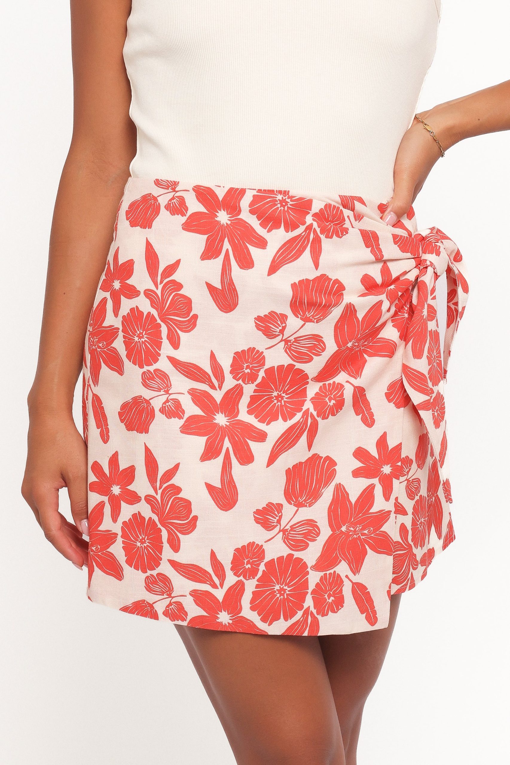 Calypso Wrap Mini Skirt - Red Floral - Image 3