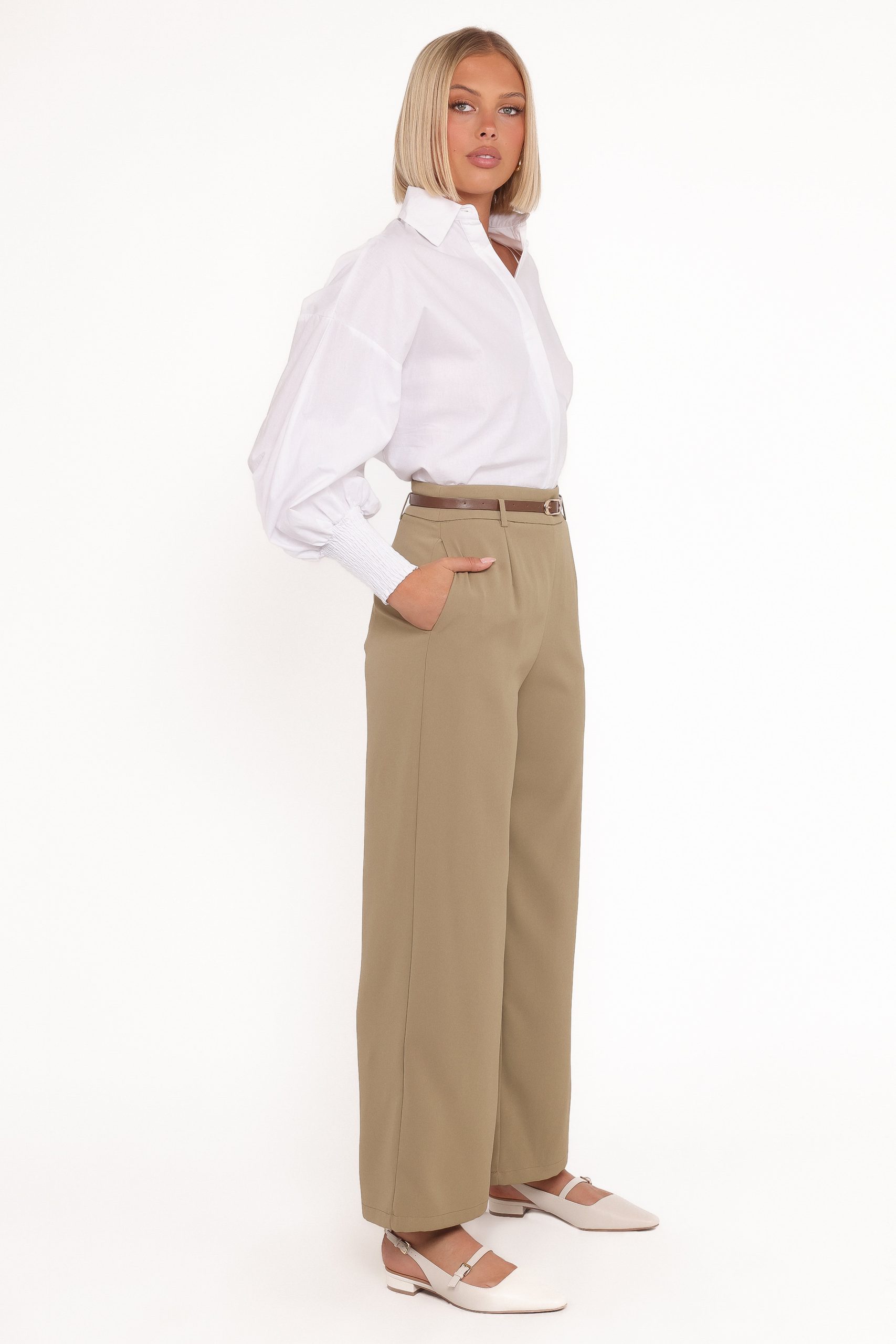 Ceres Belted Wide Leg Pant - Olive - Image 4
