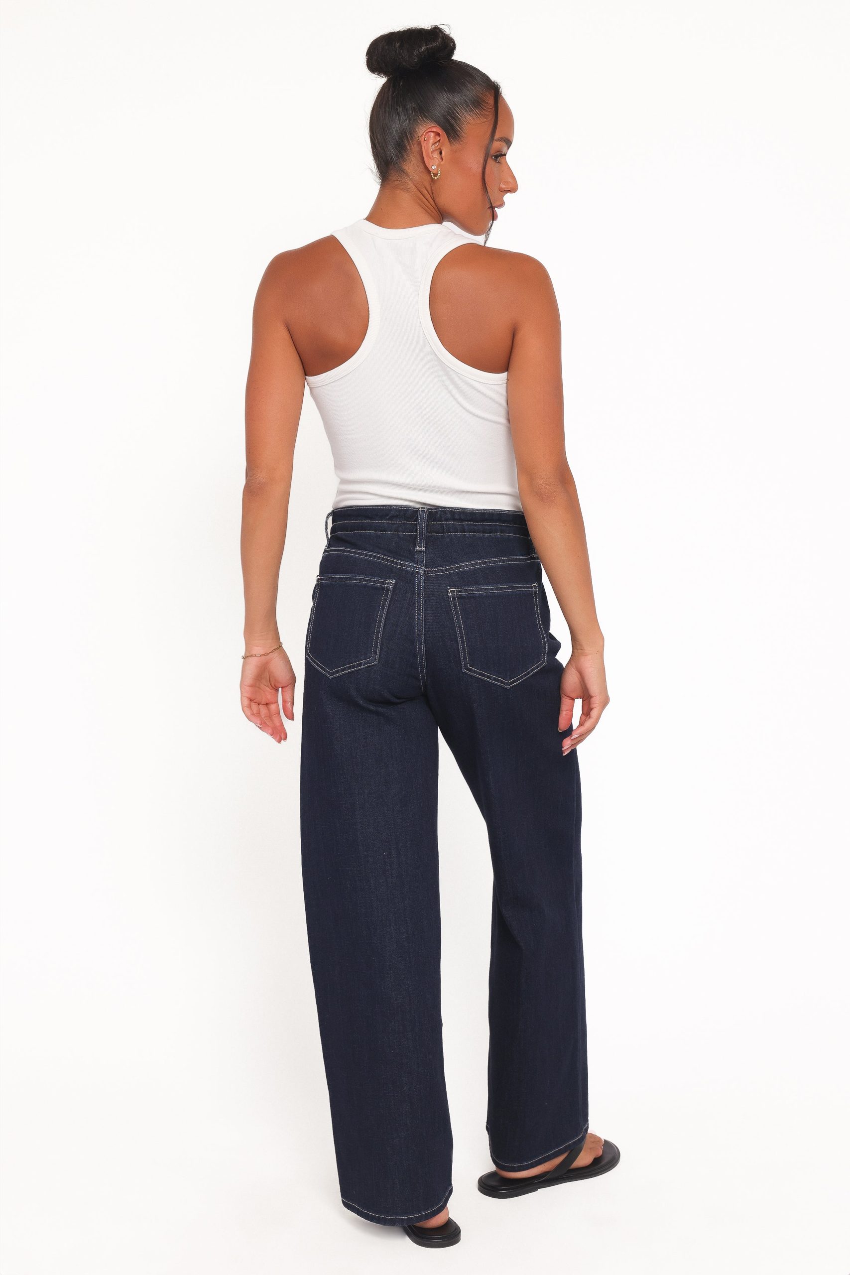 Clover Drawstring Wide Leg Jeans - Dark Wash - Image 4