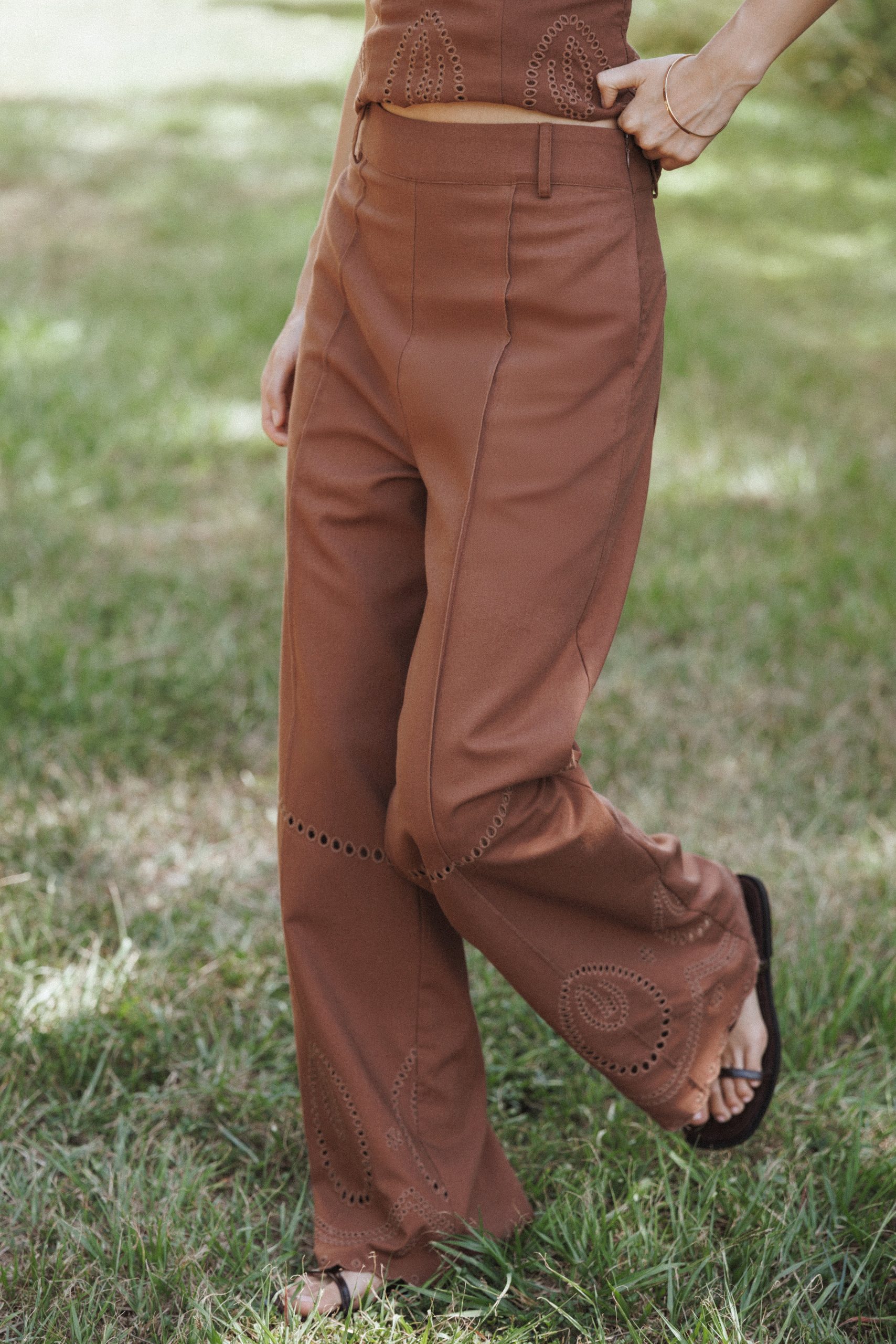Dalia Eyelet Pant - Brown - Image 7