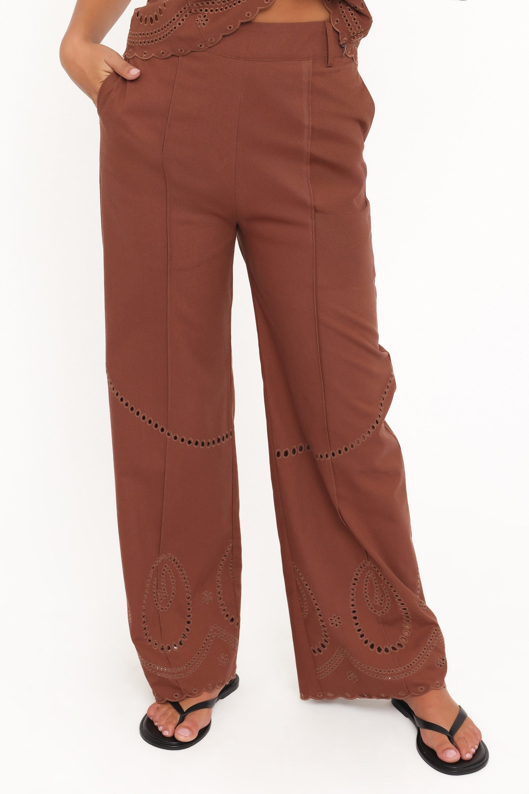Dalia Eyelet Pant - Brown - Image 3