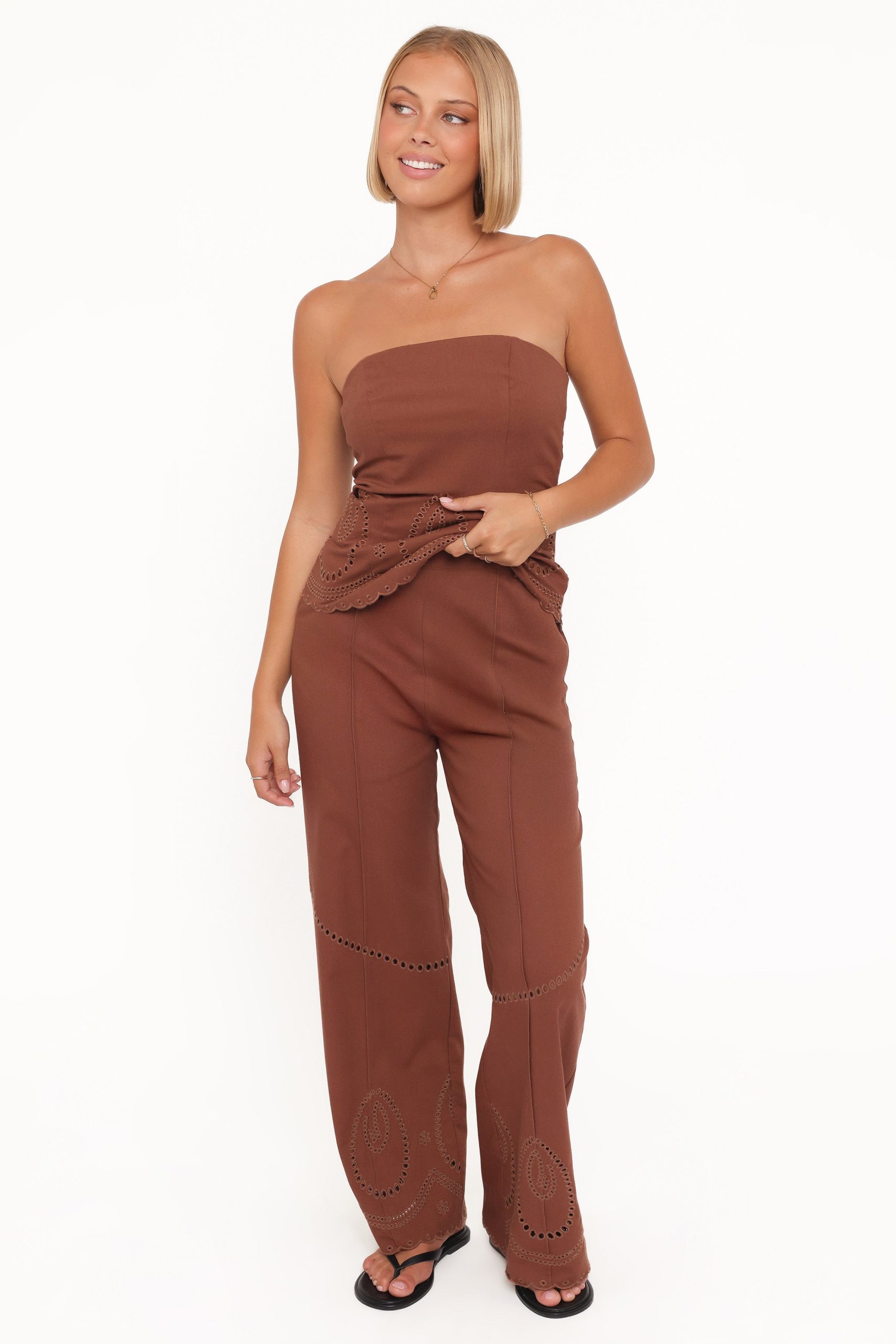 Dalia Eyelet Pant - Brown - Image 2