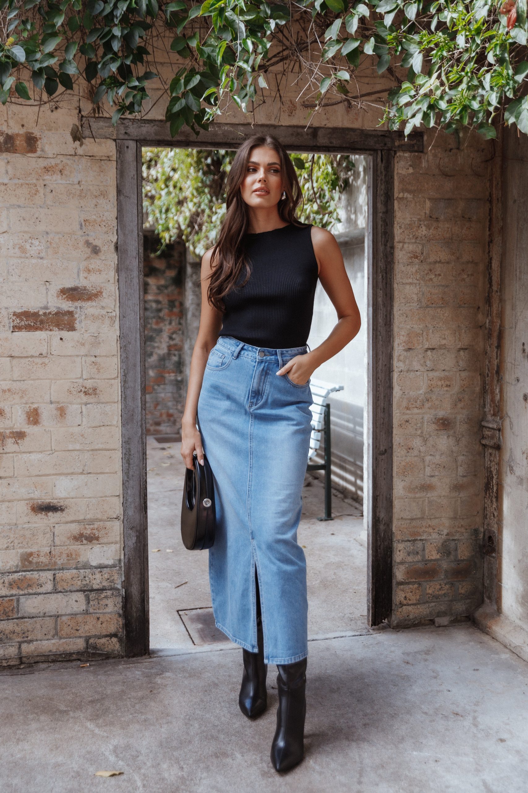 Dana Denim Midi Skirt - Blue Wash - Image 2