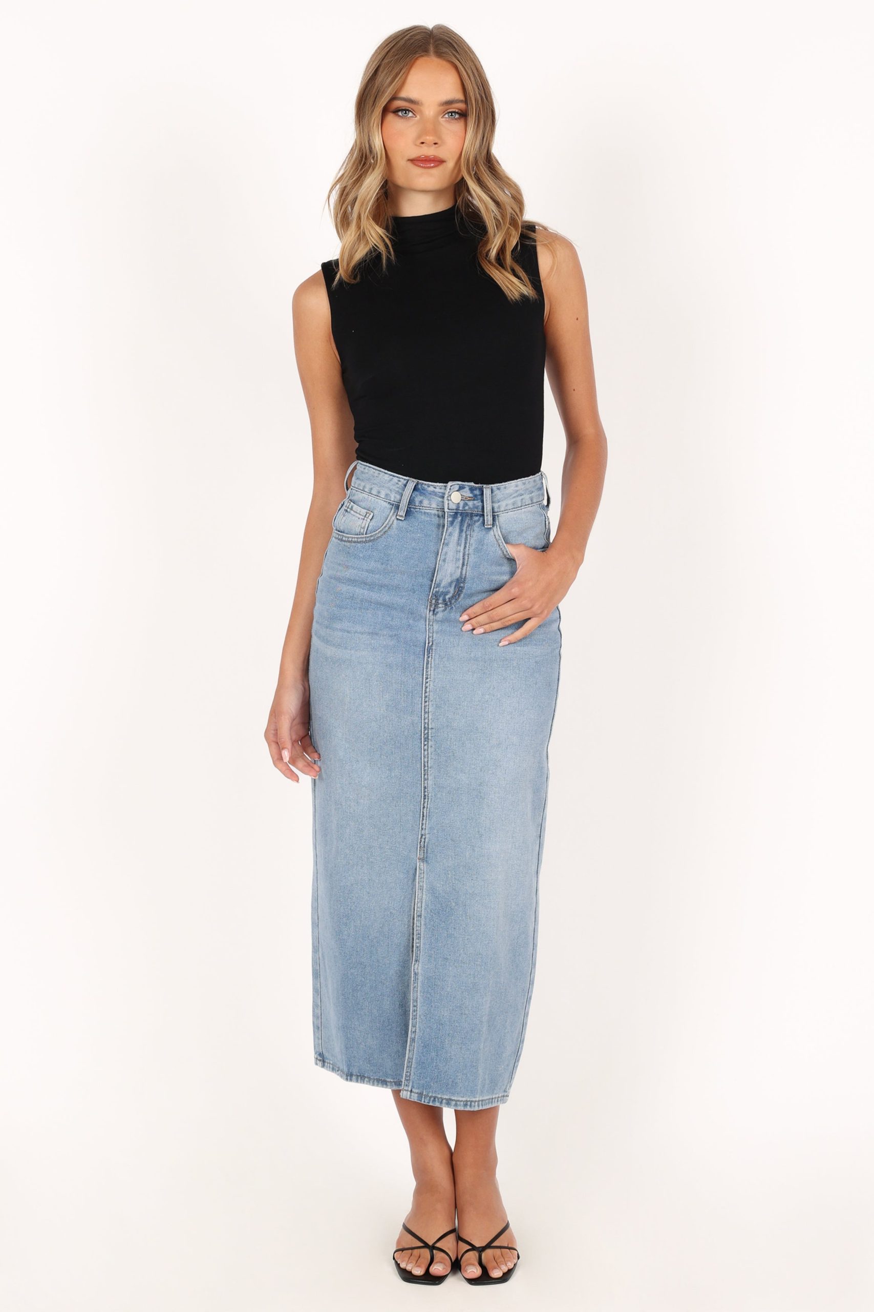 Dana Denim Midi Skirt - Blue Wash - Image 3