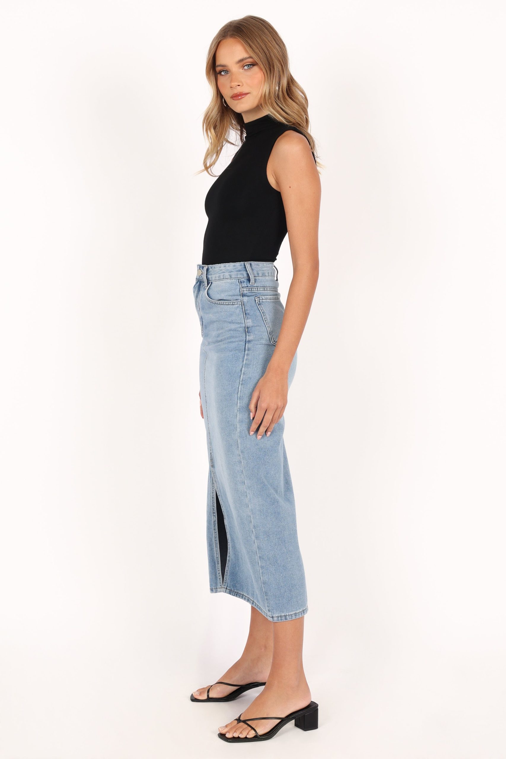 Dana Denim Midi Skirt - Blue Wash - Image 7