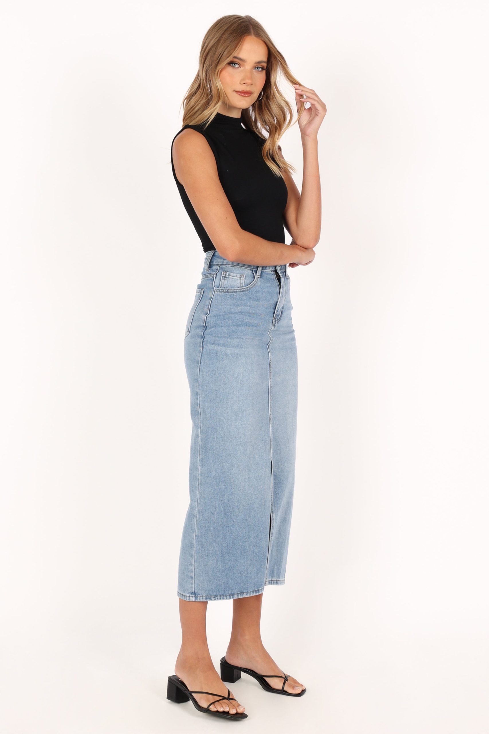Dana Denim Midi Skirt - Blue Wash - Image 11