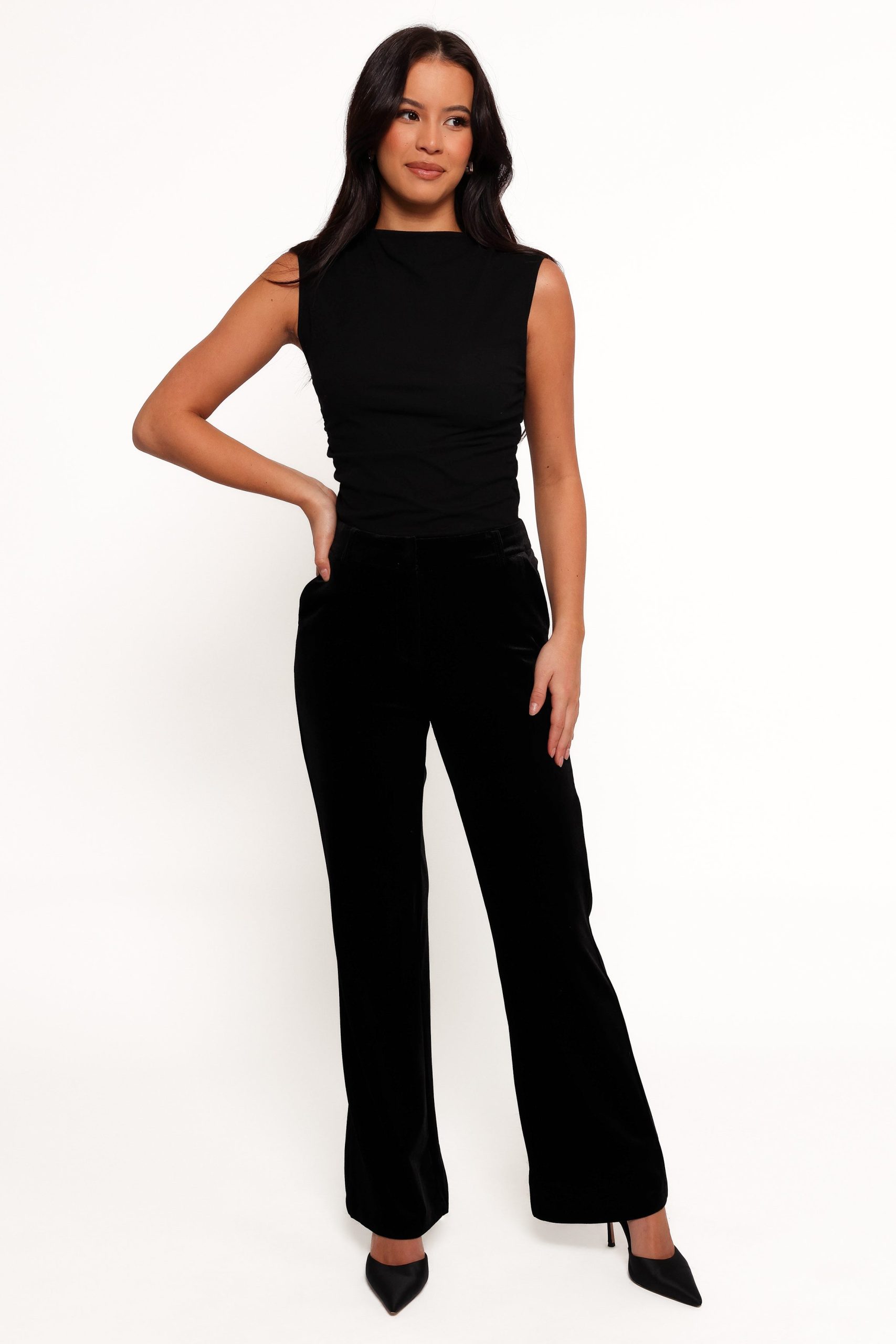 Darla Velvet Wide Leg Pants - Black - Image 2