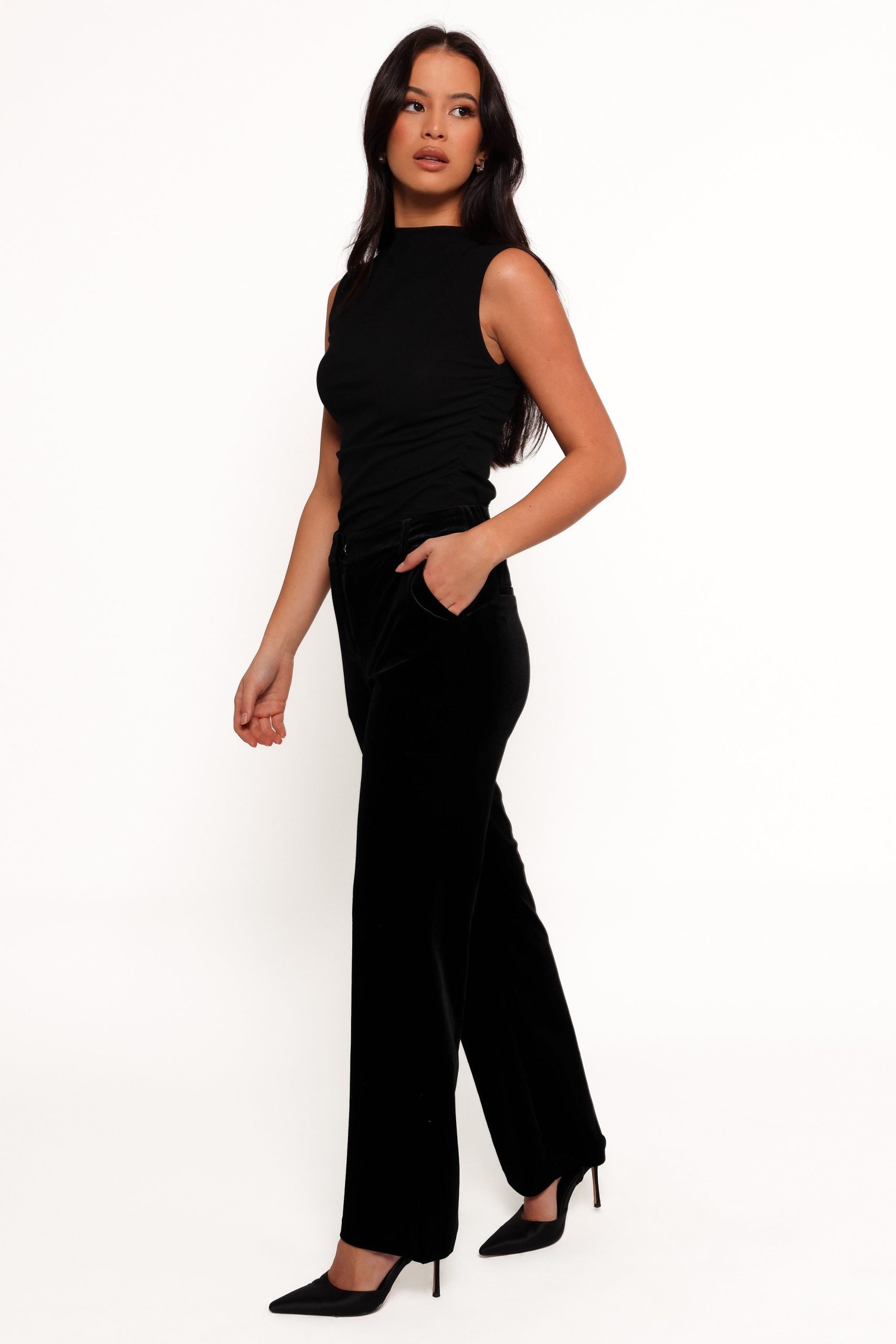 Darla Velvet Wide Leg Pants - Black - Image 3