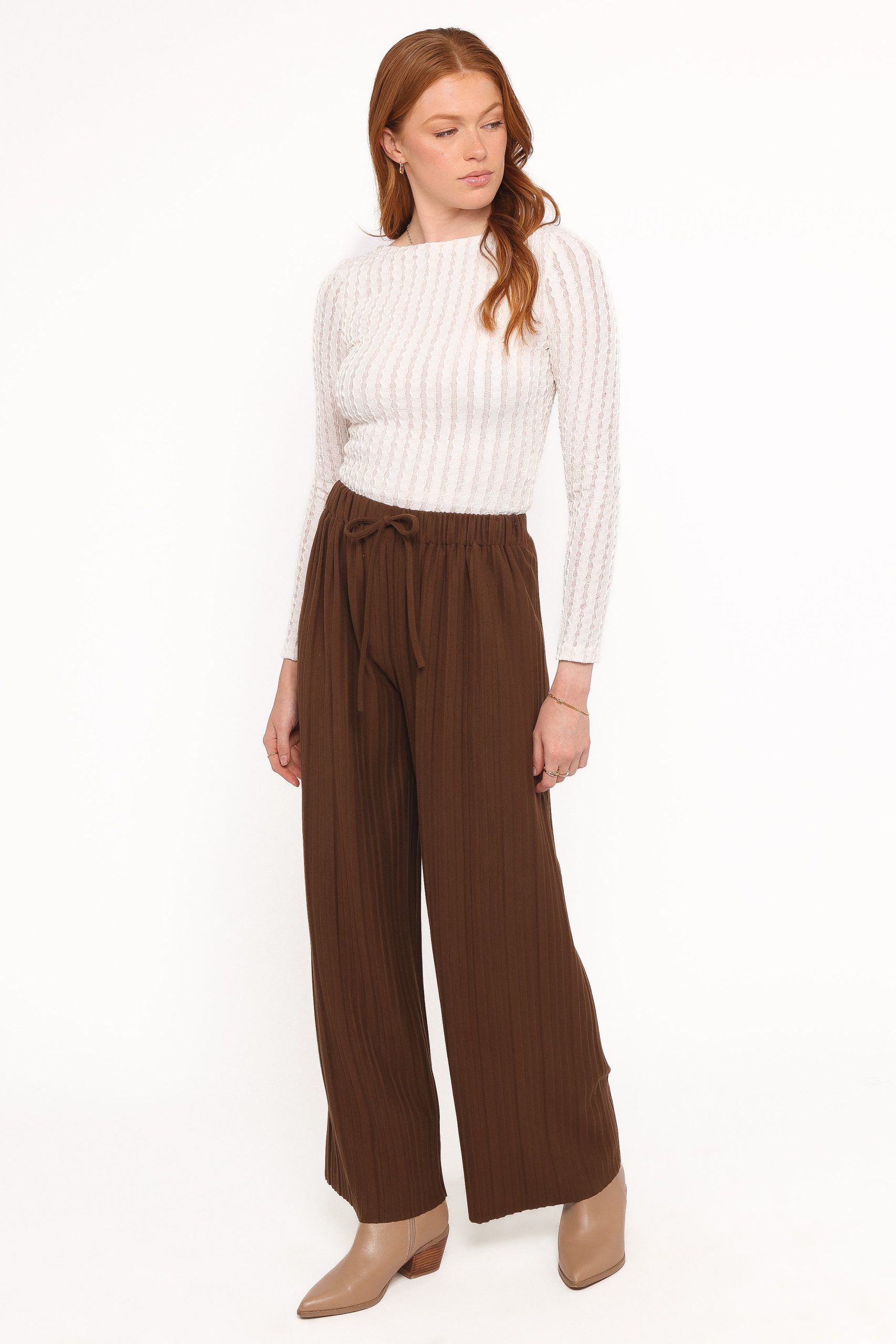 Davis Pleated Knit Pant - Brown - Image 2