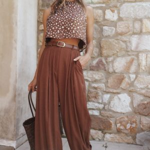Elinor Cuffed Linen Pant - Brown