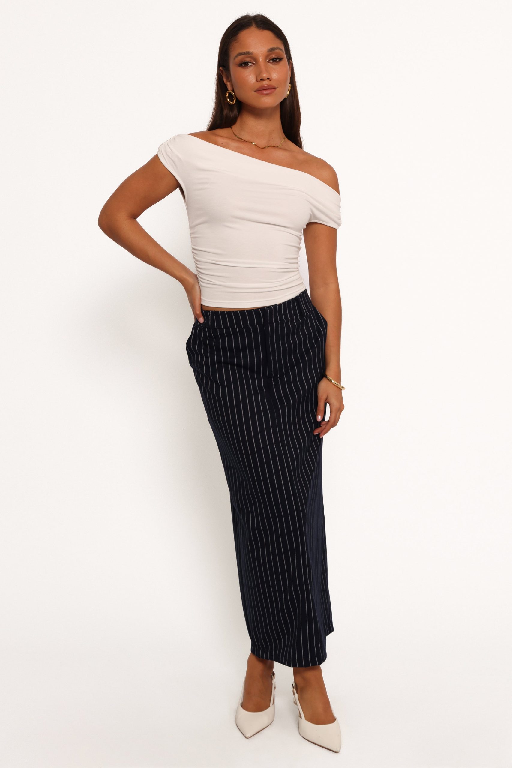 Ellory Midi Skirt - Navy Pinstripe - Image 3