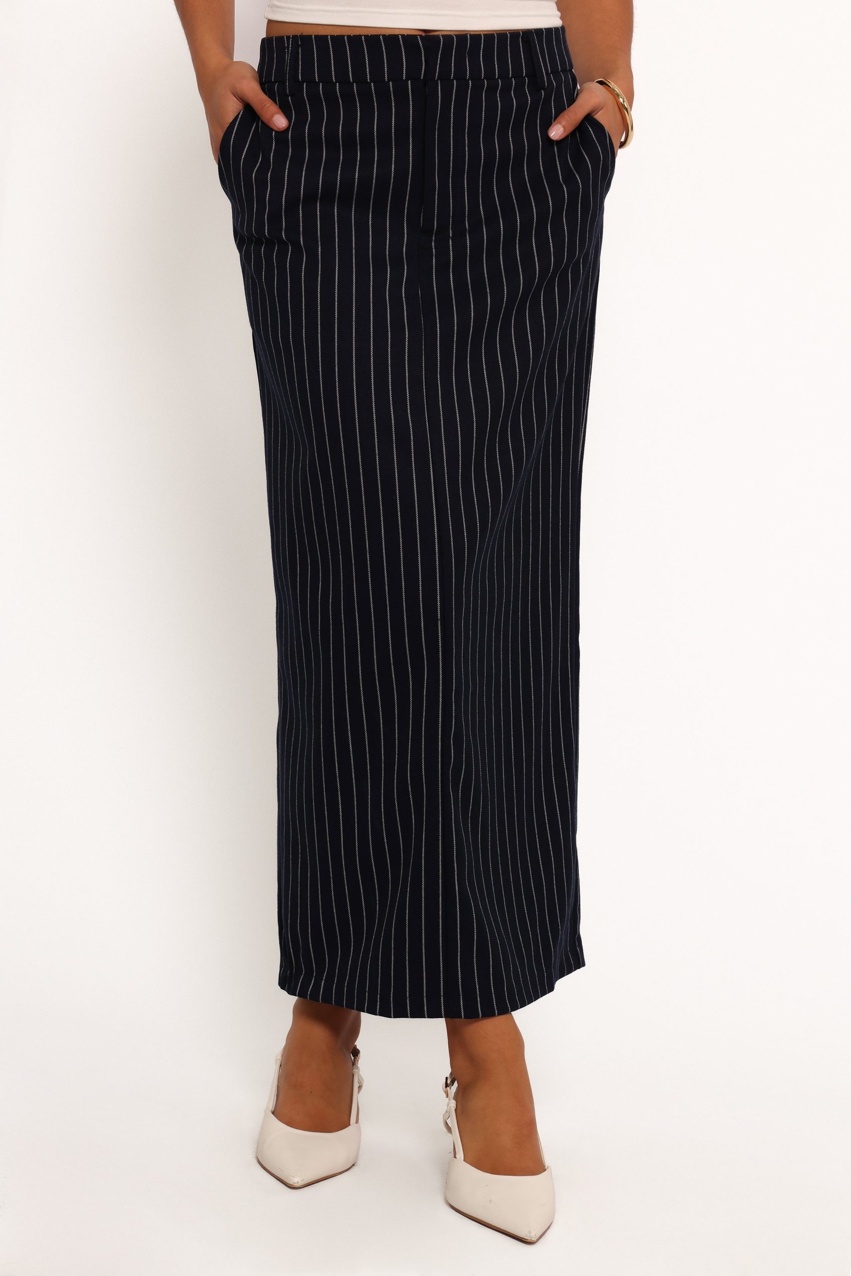 Ellory Midi Skirt - Navy Pinstripe - Image 4