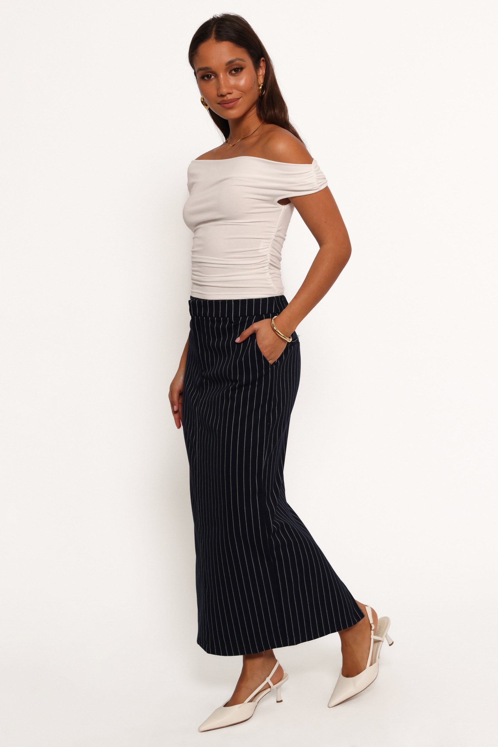 Ellory Midi Skirt - Navy Pinstripe - Image 5
