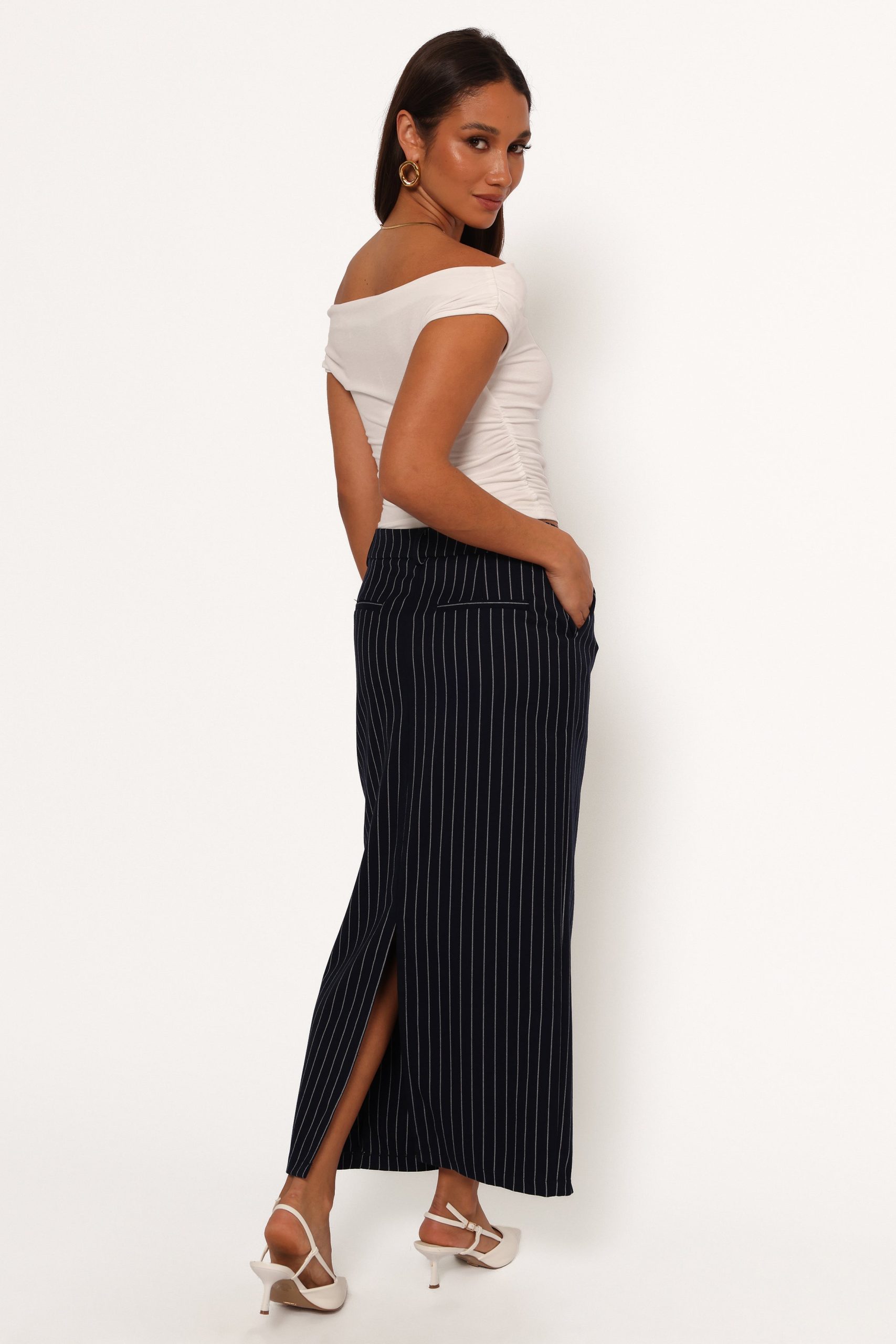 Ellory Midi Skirt - Navy Pinstripe - Image 6