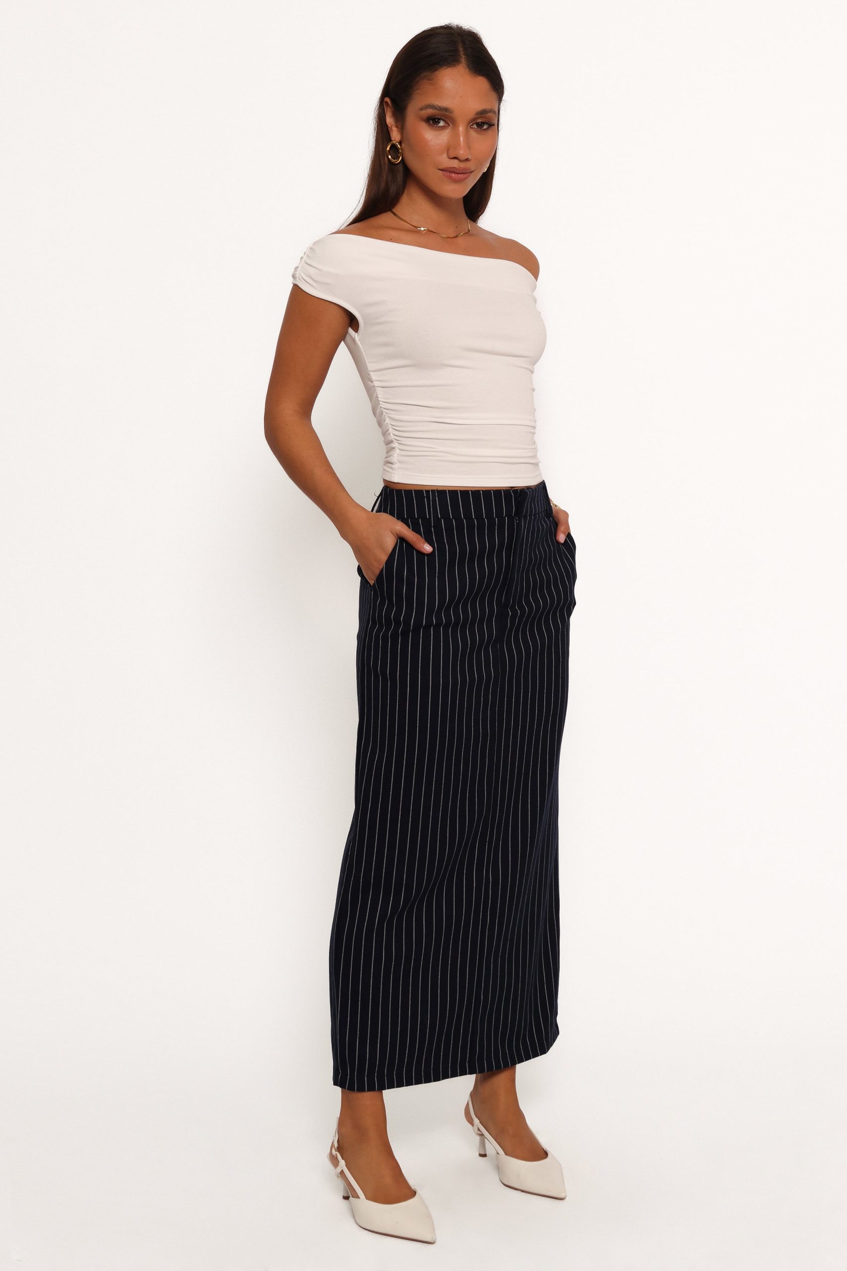 Ellory Midi Skirt - Navy Pinstripe - Image 7