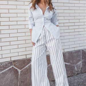 Ember Cotton Pants - Blue Brown Stripe