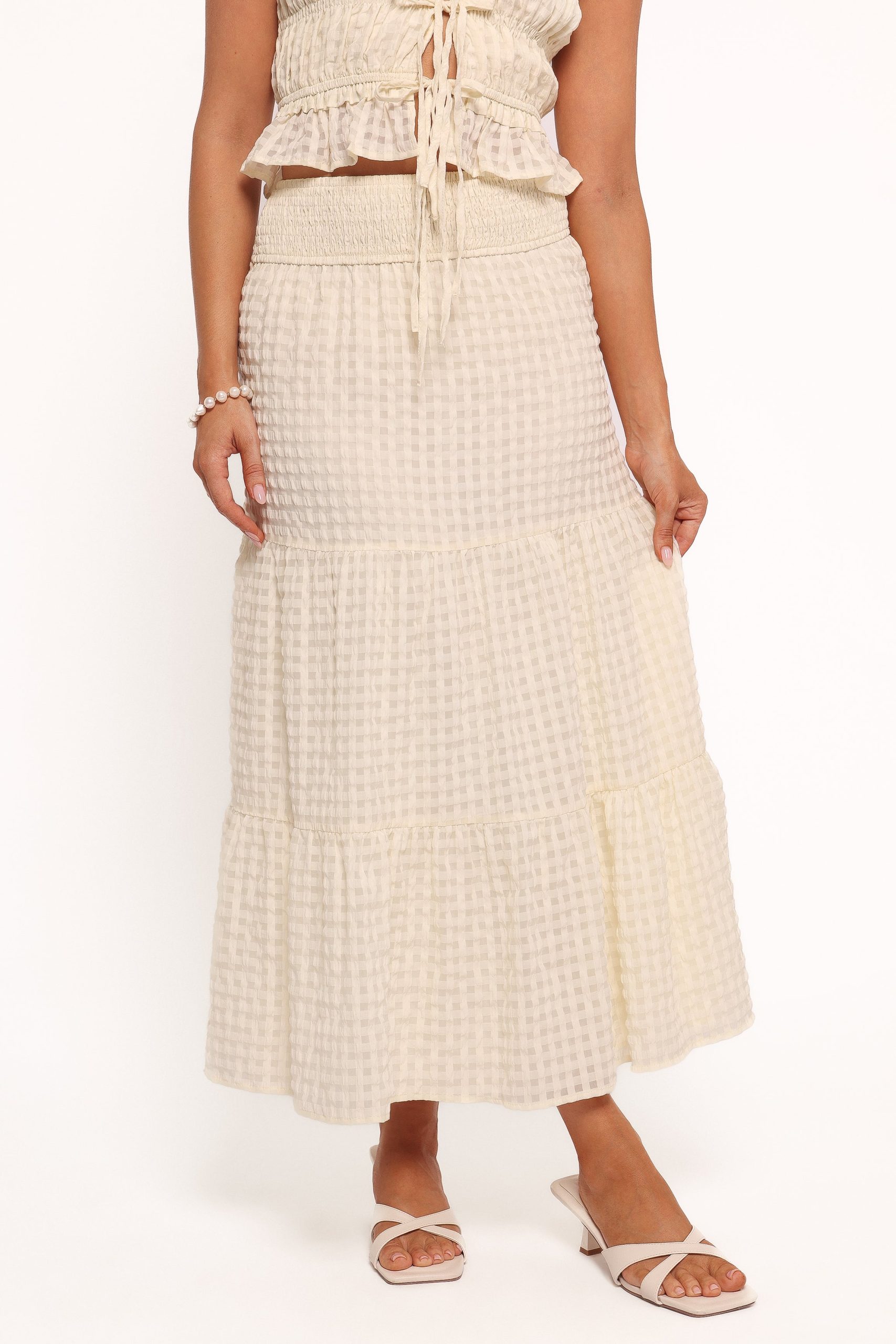Farica Gingham Midi Skirt - Cream - Image 2