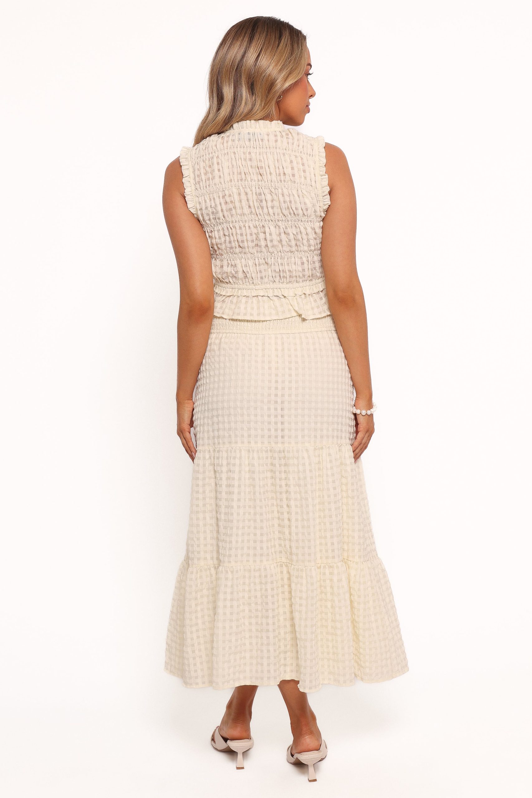 Farica Gingham Midi Skirt - Cream - Image 4
