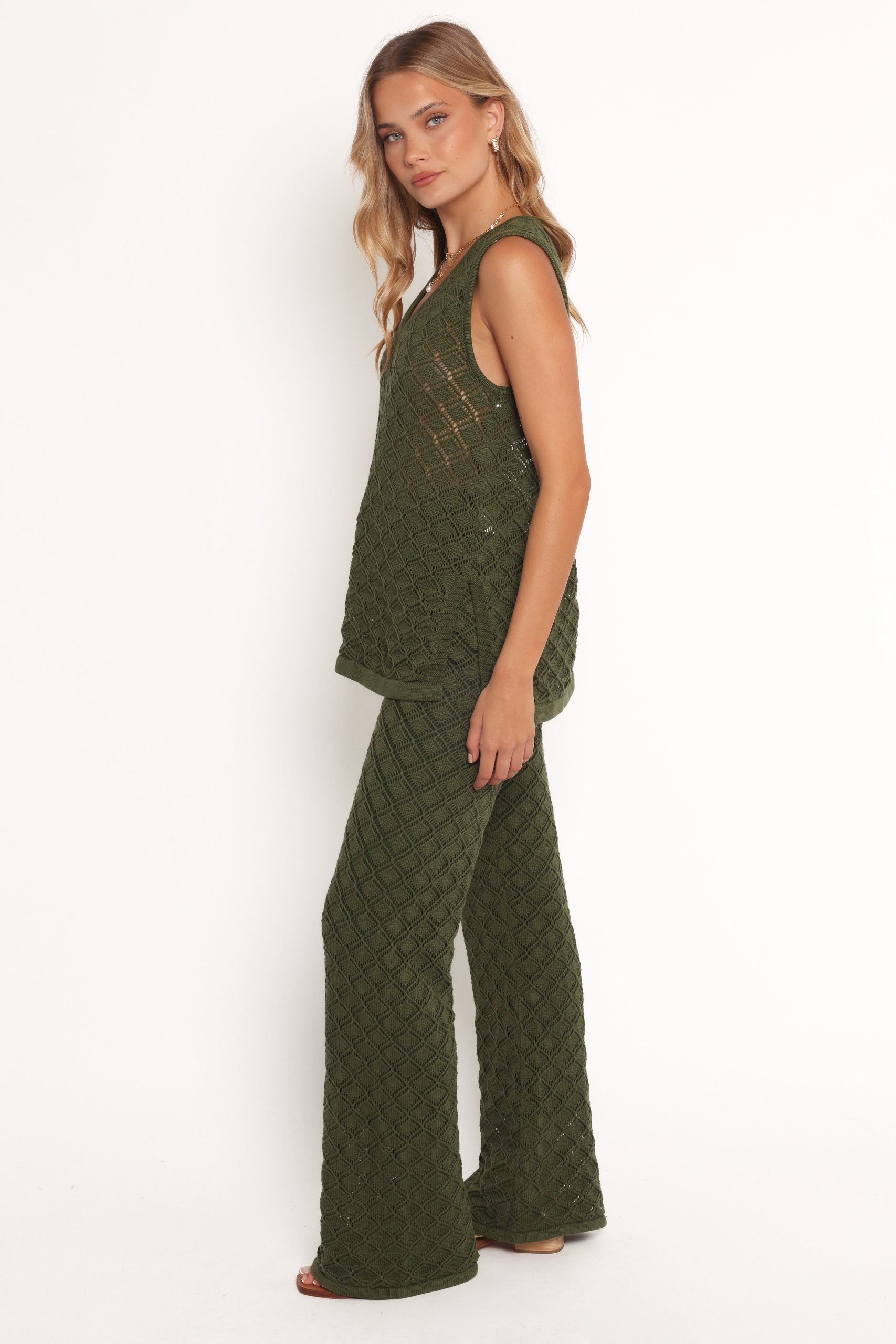 Fefe Textured Knit Pants - Olive - Image 4