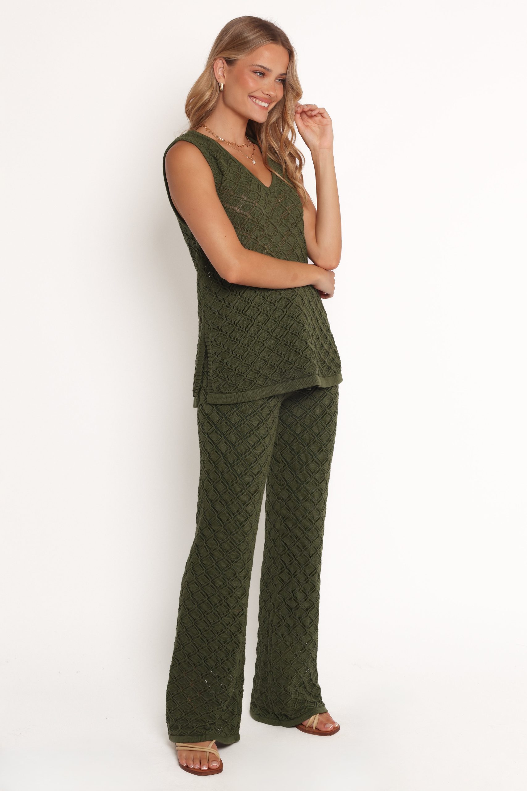 Fefe Textured Knit Pants - Olive - Image 6
