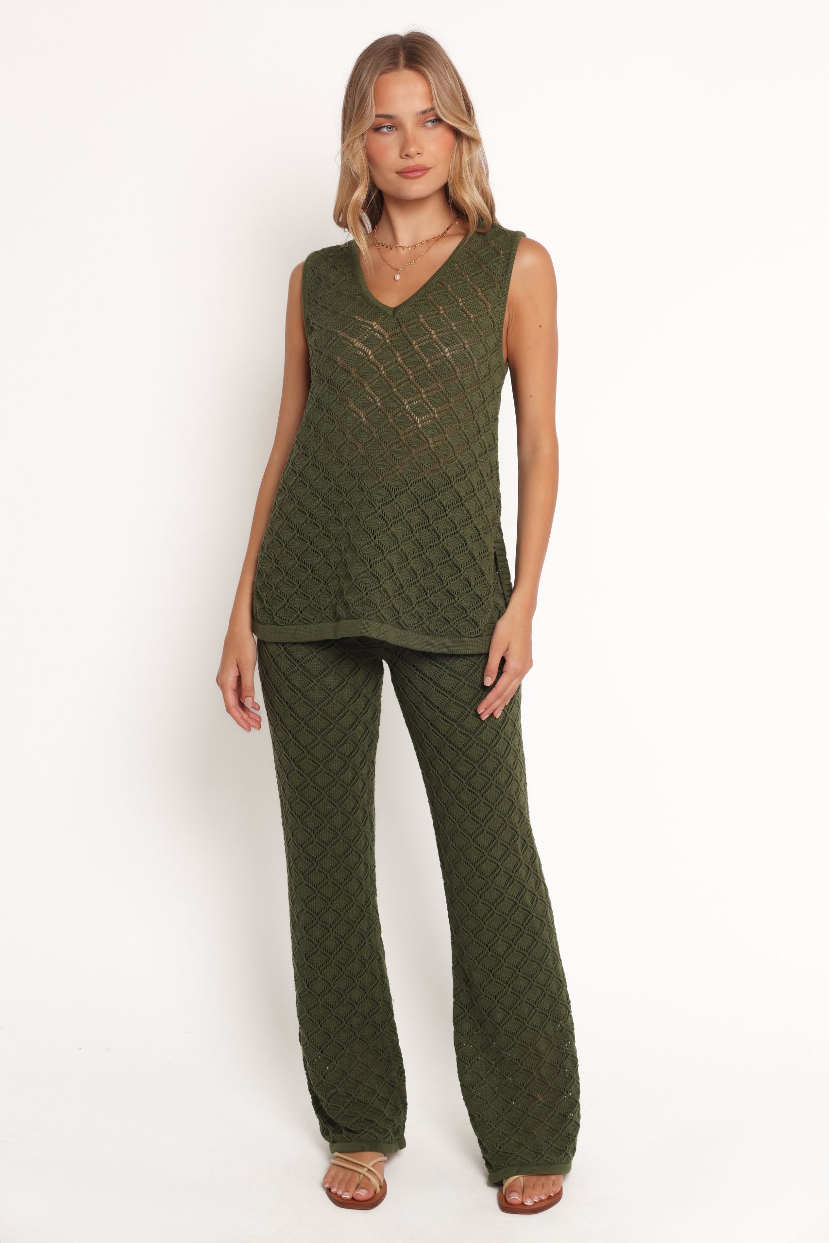 Fefe Textured Knit Pants - Olive - Image 7