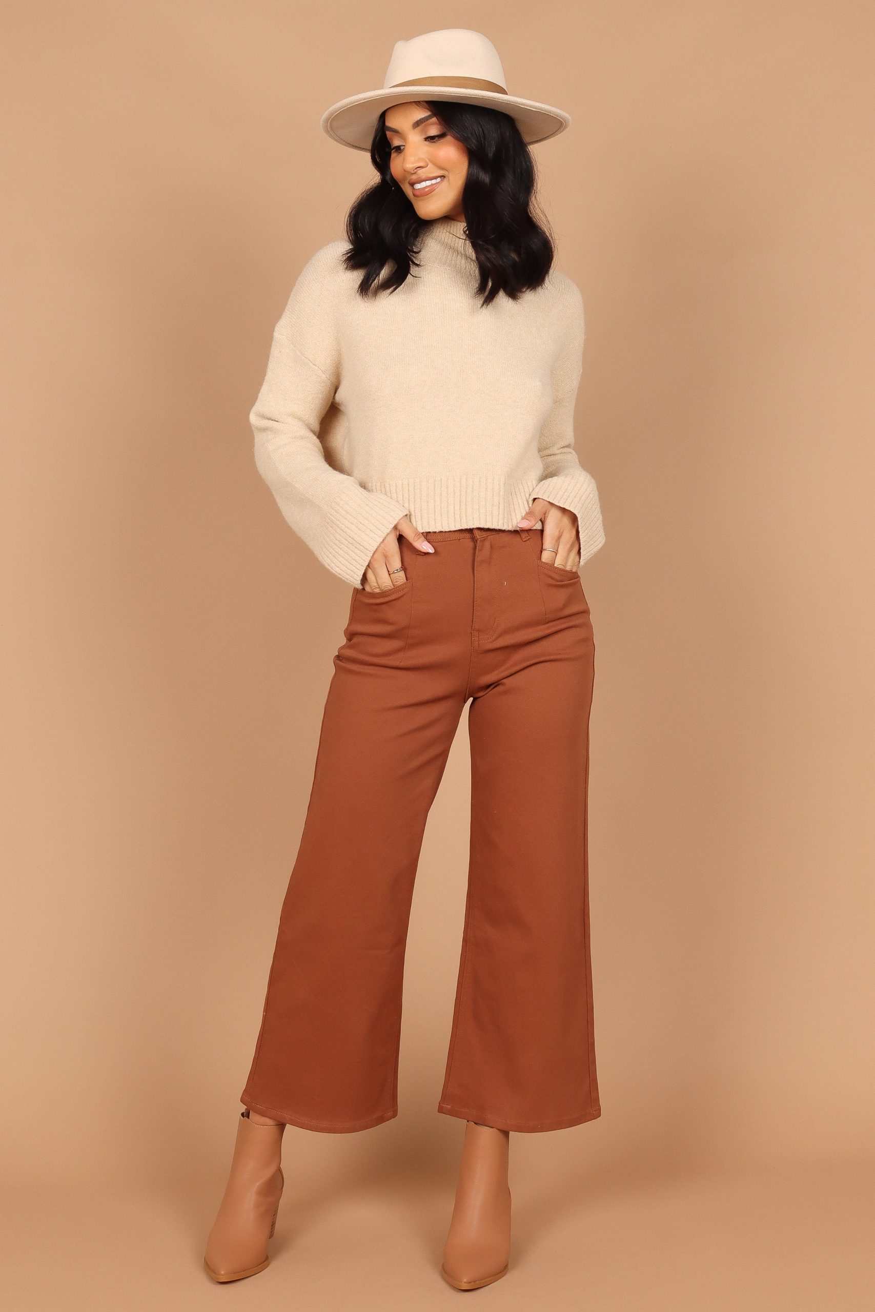 Georgette High Waisted Straight Leg Pants - Brown - Image 6