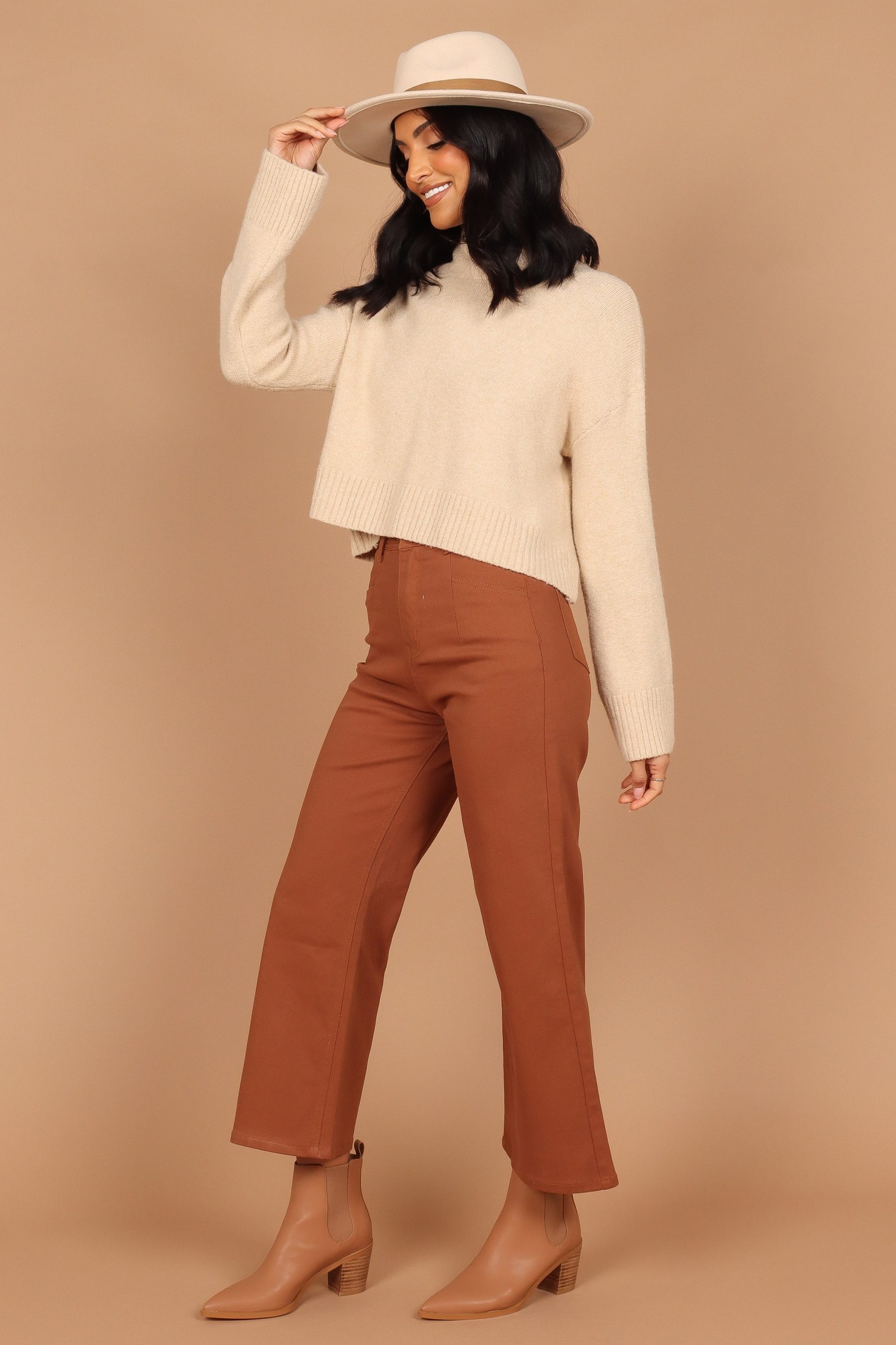 Georgette High Waisted Straight Leg Pants - Brown - Image 8