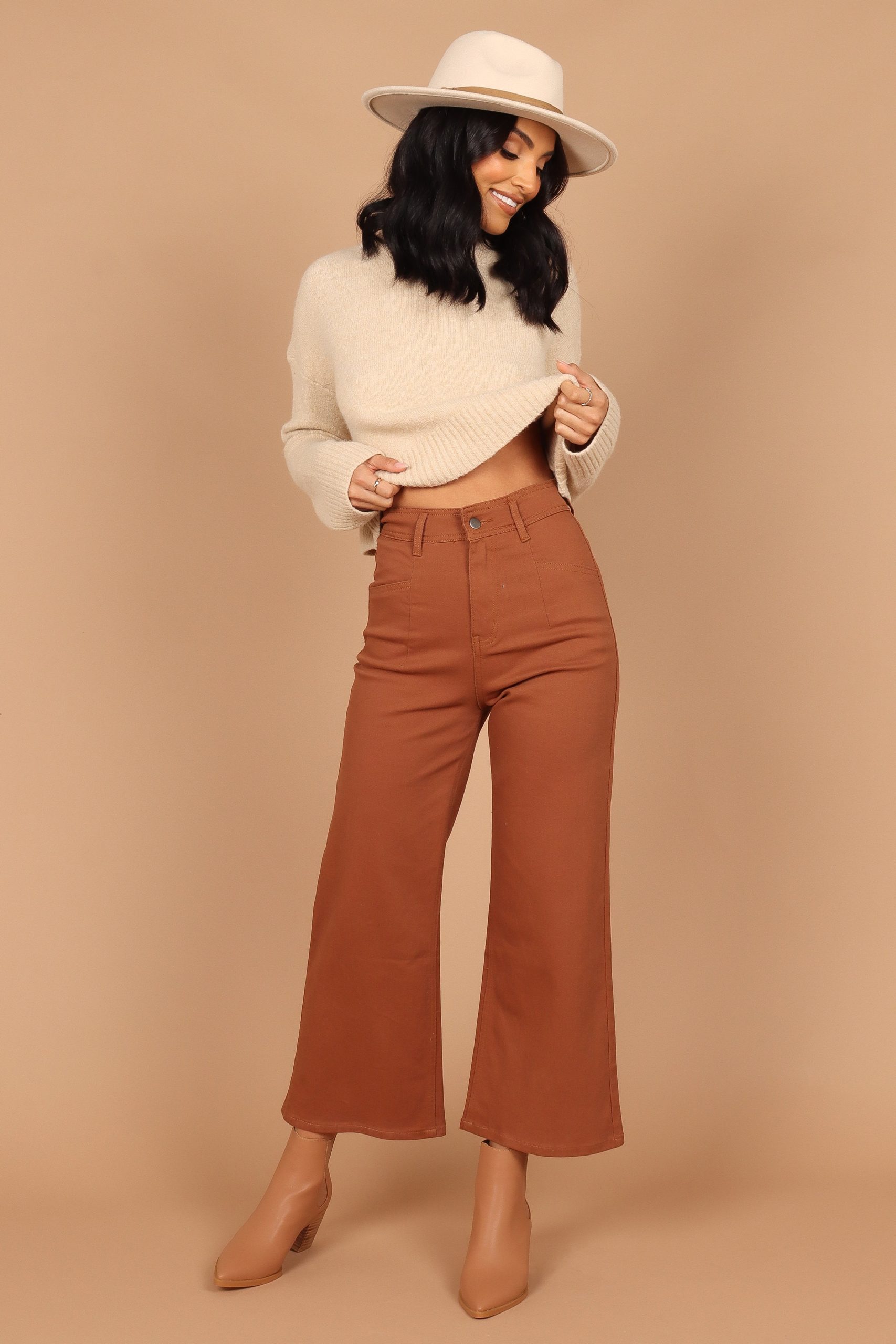 Georgette High Waisted Straight Leg Pants - Brown - Image 5