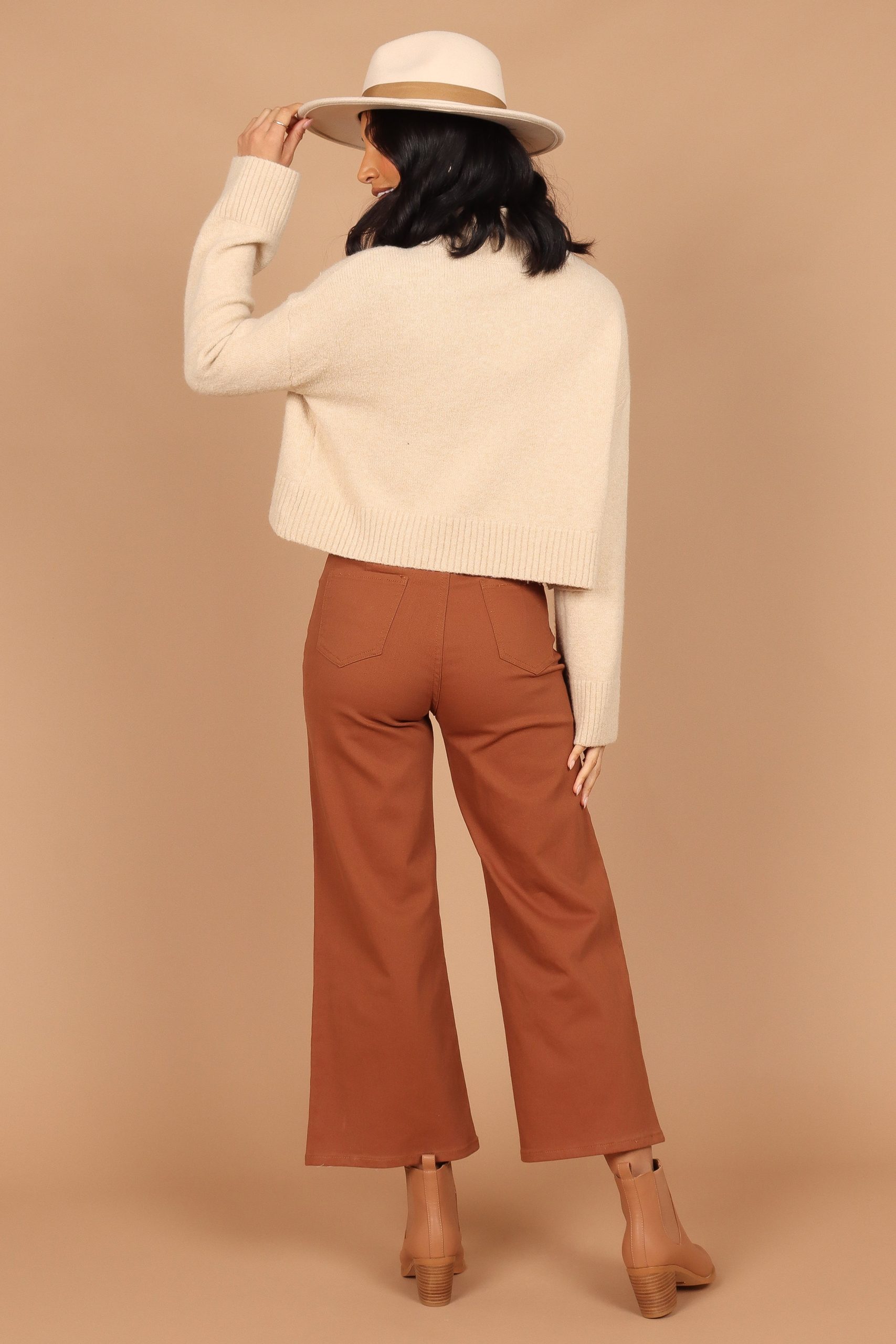 Georgette High Waisted Straight Leg Pants - Brown - Image 2