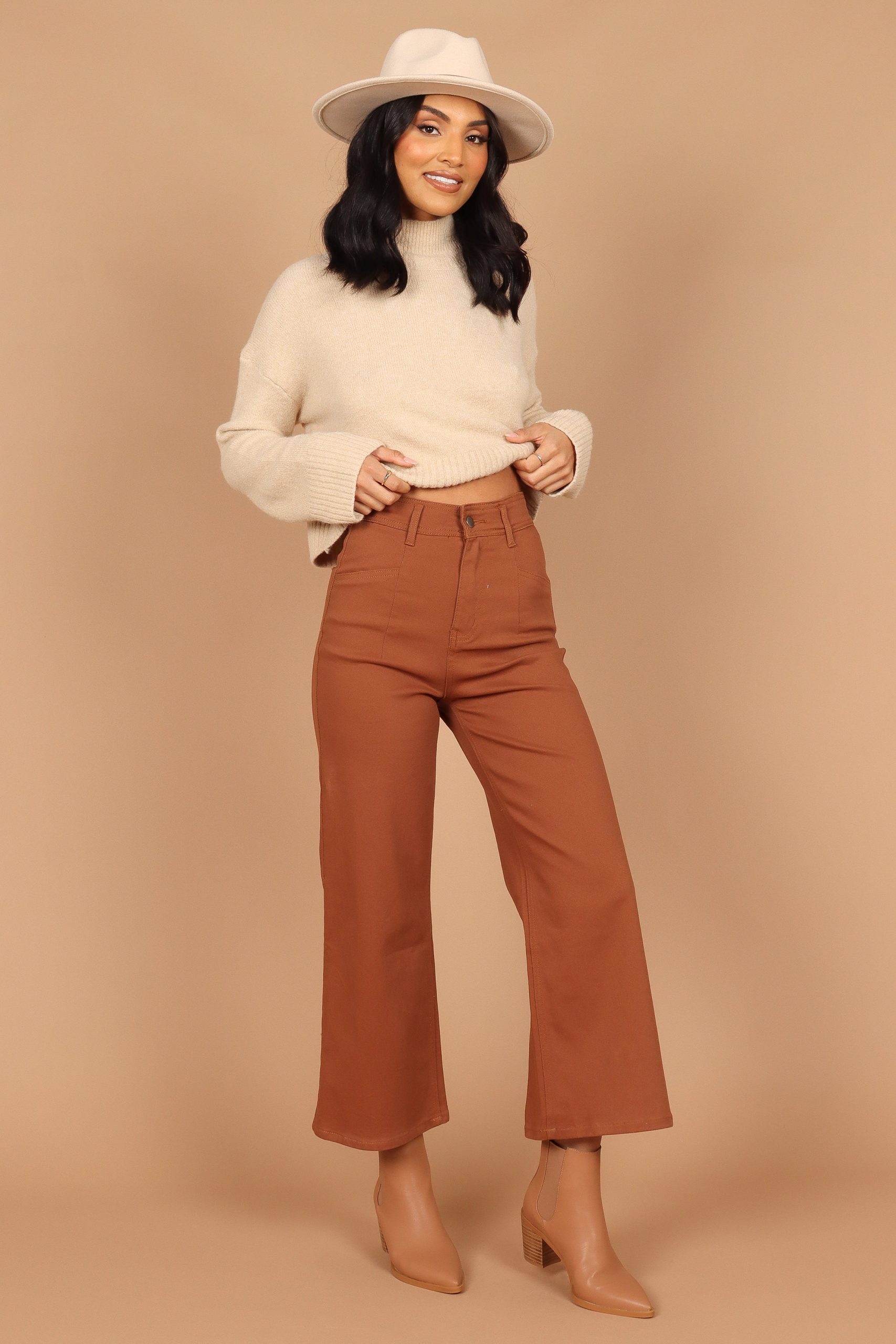 Georgette High Waisted Straight Leg Pants - Brown - Image 7