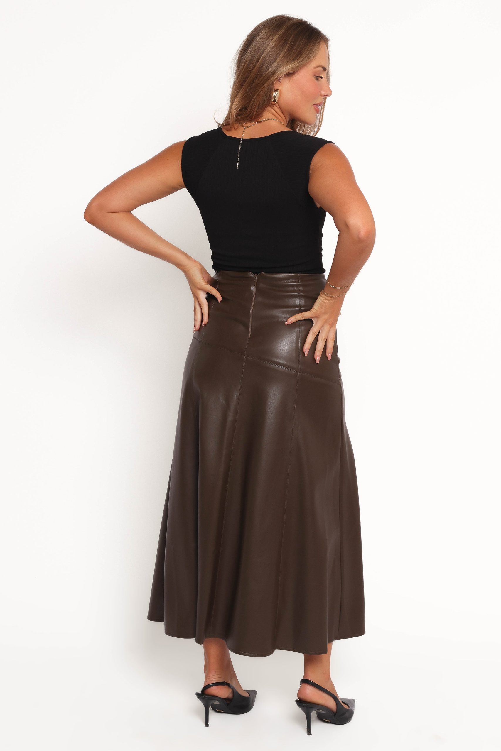 Haelee Faux Leather Skirt - Brown - Image 4