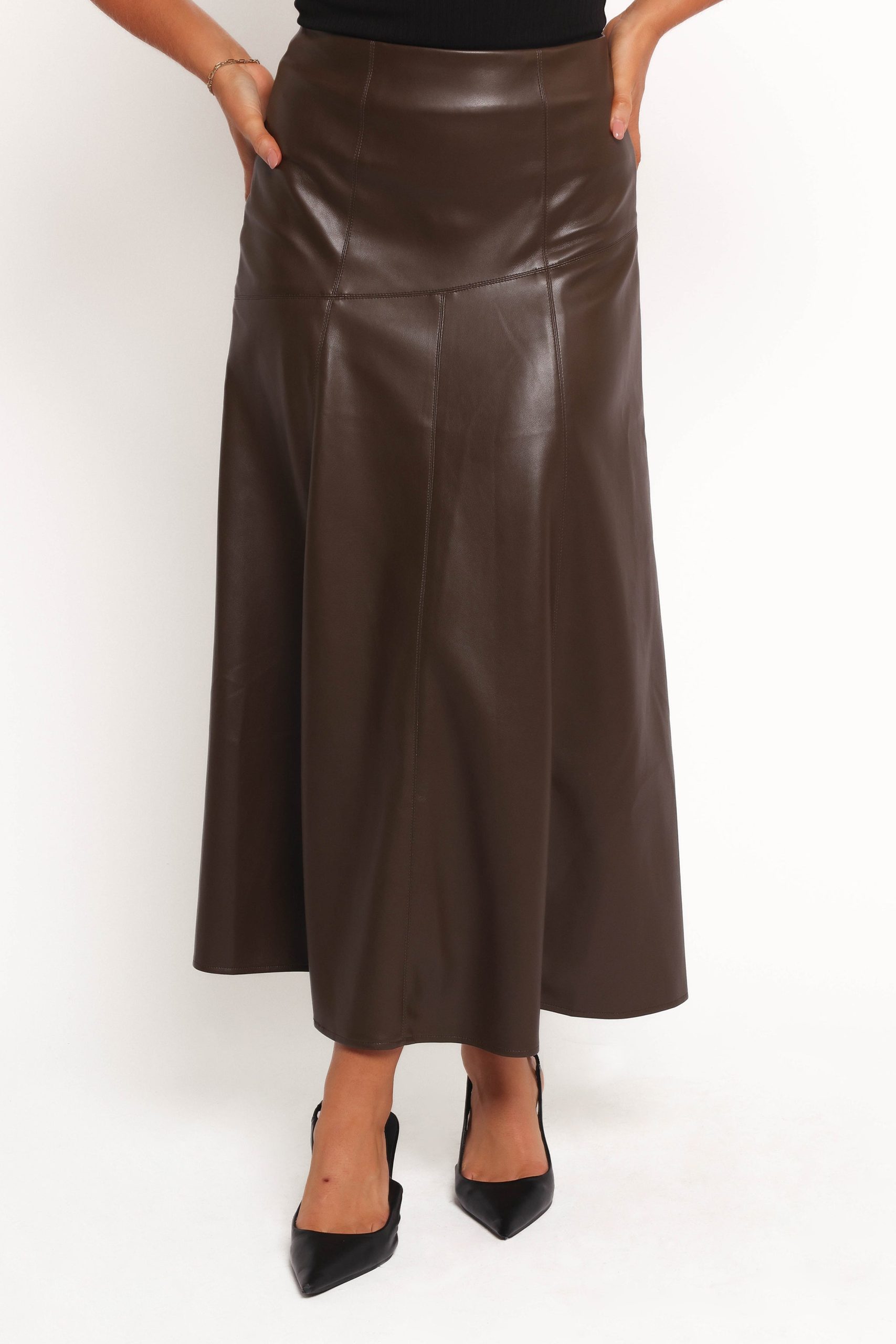 Haelee Faux Leather Skirt - Brown - Image 2