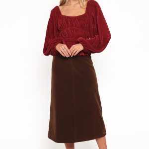 Halina Velvet Midi Skirt - Chocolate