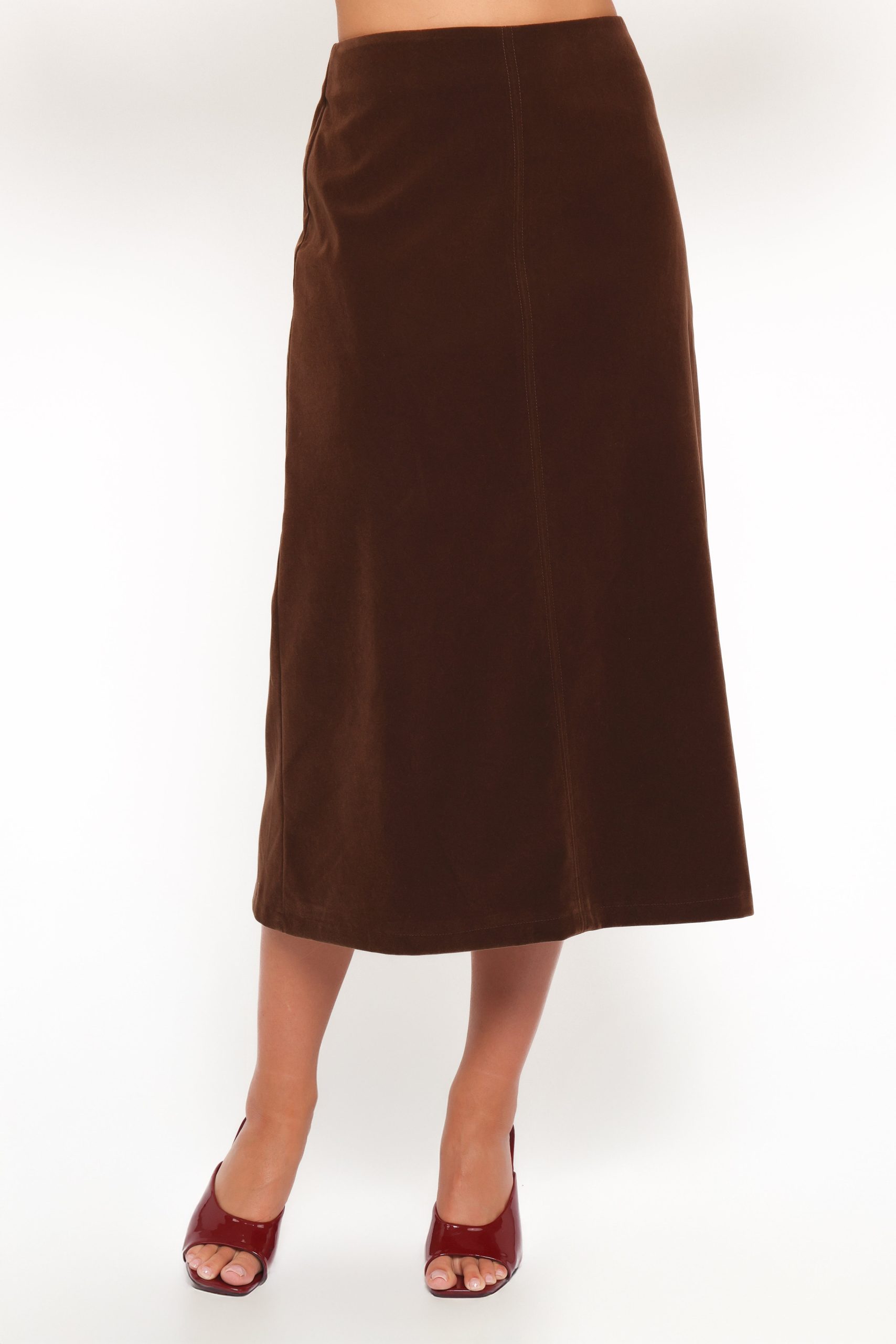 Halina Velvet Midi Skirt - Chocolate - Image 2